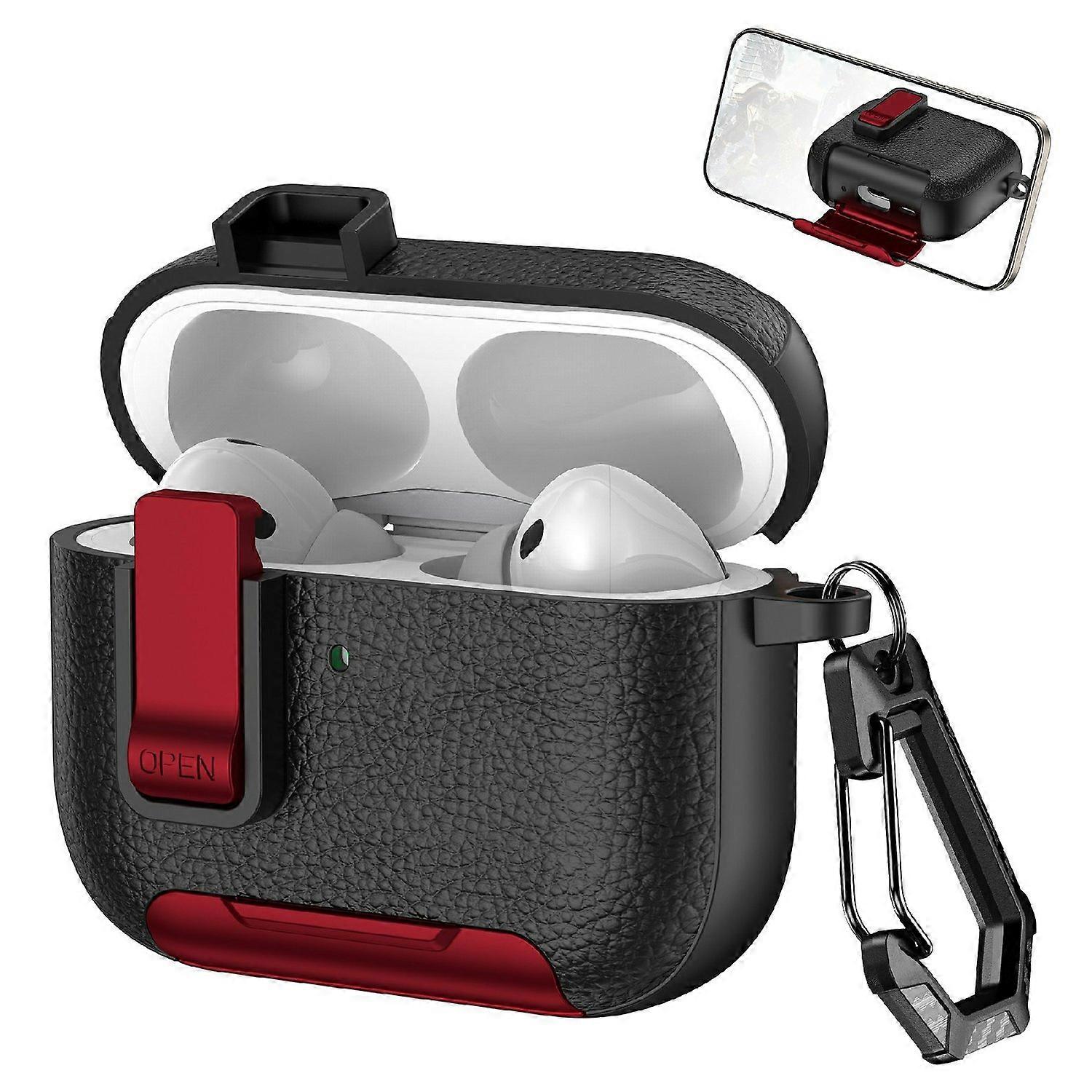 For AirPods Pro 3 Protective Case with Stand Litchi Texture TPU + PC Earphone Cover with Lock and Ca