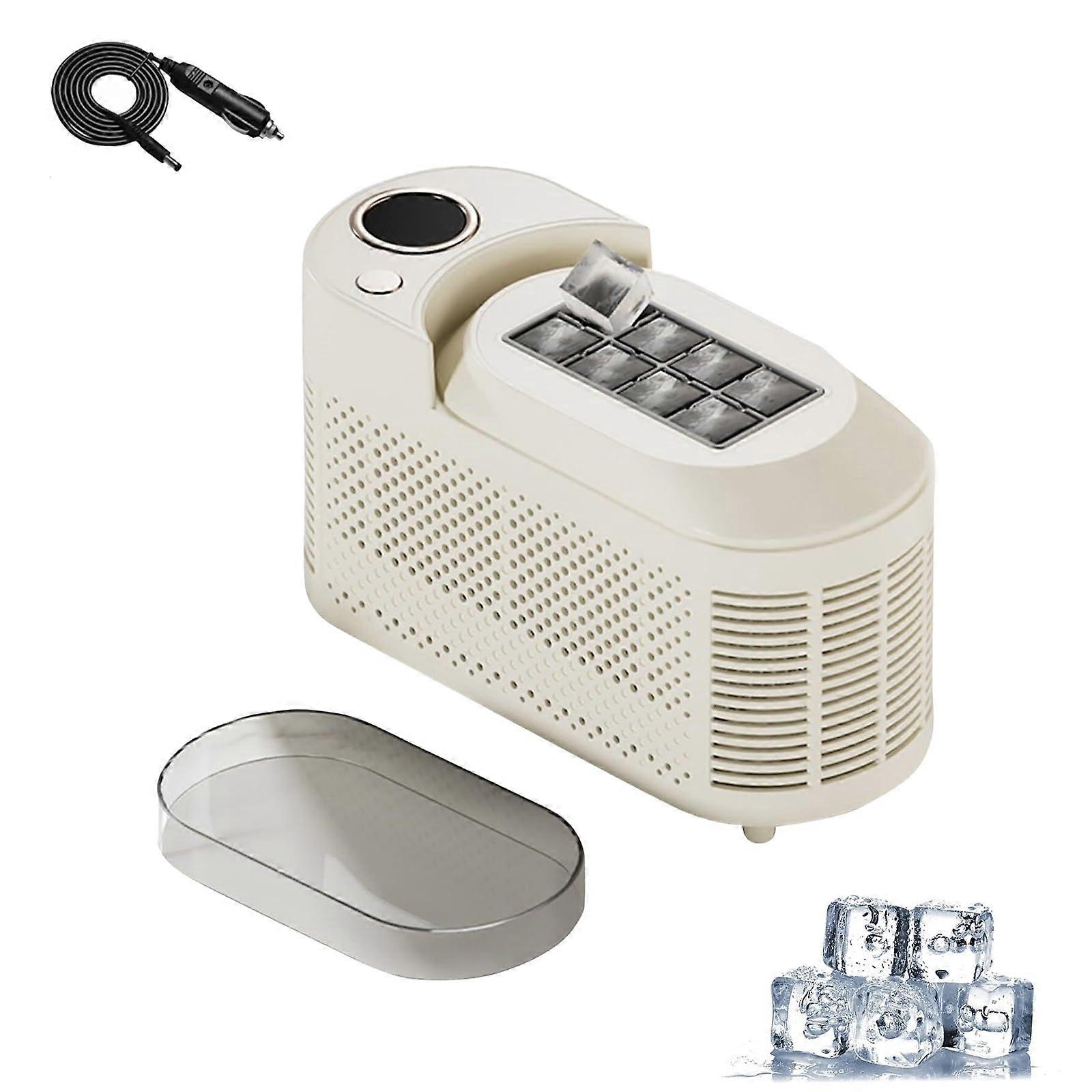 Mini Countertop Ice Maker Portable Square Ice Maker With Auxiliary Tool Dual Power Beige Compact 8 Cubes In 10 Minutes