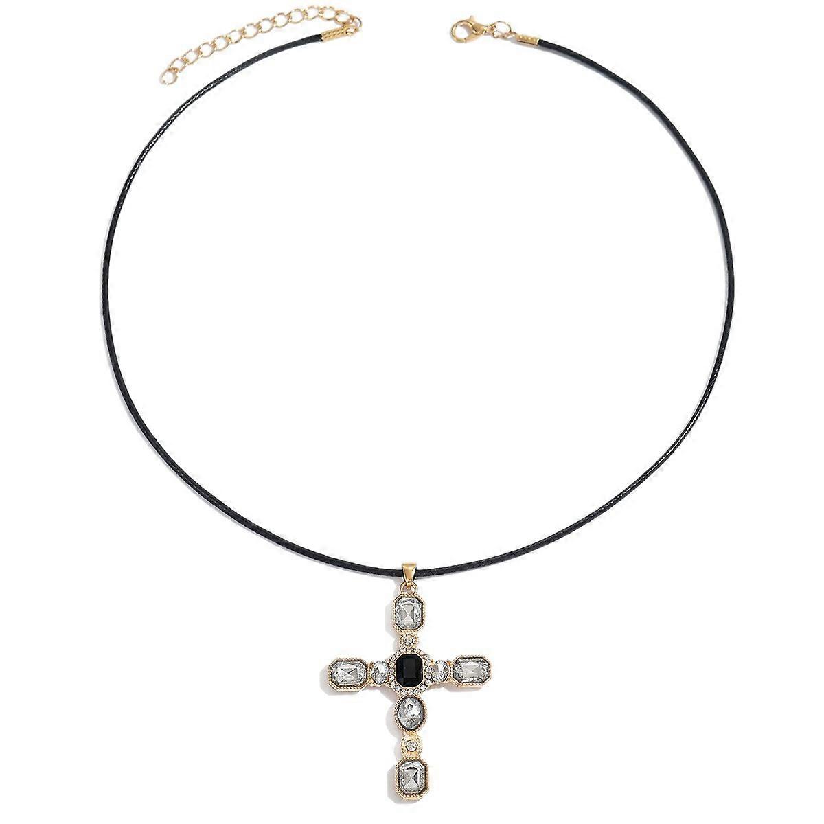 قلادة متقاطعة ، قلادة خمر من حجر الراين من الهيب هوب الشرير ، مطلية بالسبائك ، 41-50 سم