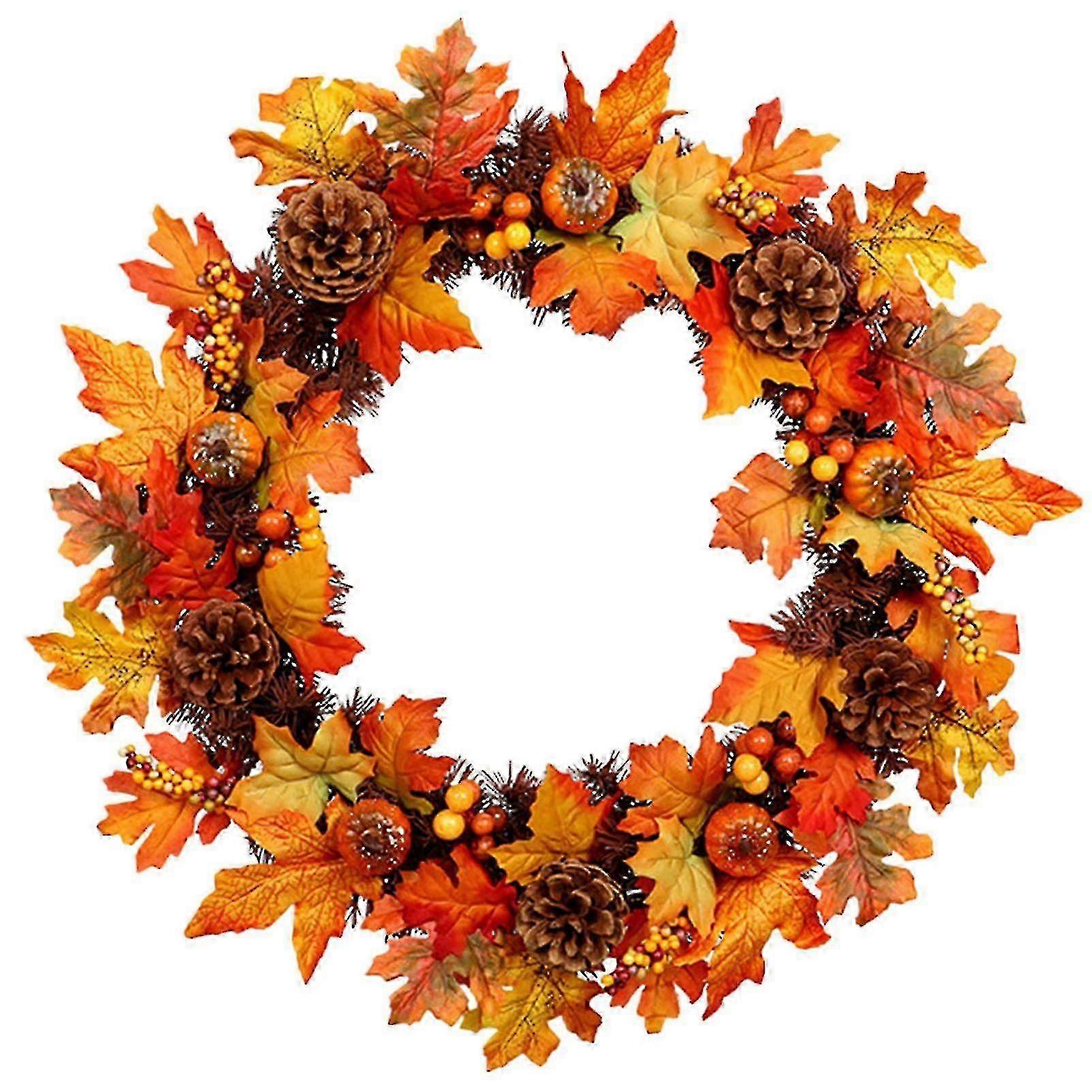 Thanksgiving Door Decoration Pumpkin Simulation Maple Leaf Pine Cone Pumpkin Harvest Garland Seasonal Home