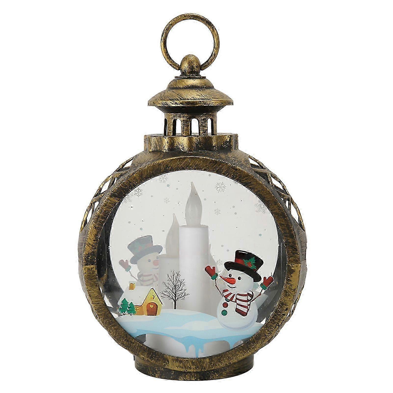 Christmas Vintage Decorative Candle Lantern Christmas Decorative Lantern with LED Flickering Flameless Candle Bronze Large Snowman