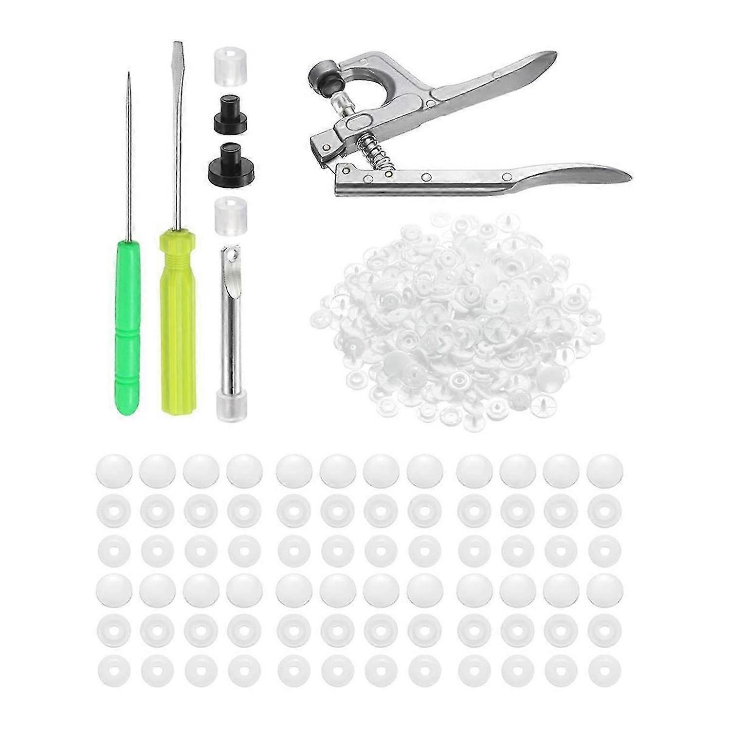 Plastic Snaps Fasteners with Snap Pliers,T8 Round Resin No-Sew Button Snap Fasteners Kit for Clothin