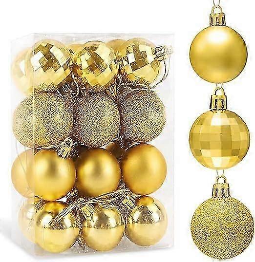 Gold Set of 24 pcs Colorful Christmas Baubles, Christmas Tree Decorations, Plastic Decoration Baubles 4 CM, Matte or Shiny Surface, with Tree Decorat