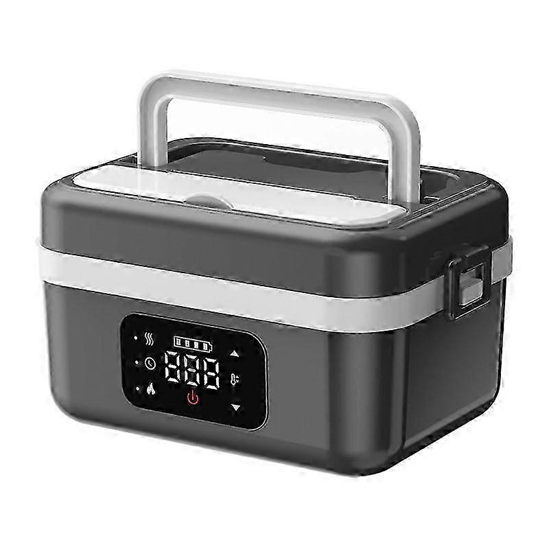 Electric lunch box with reservation and keep warm function, 60W self-heating lunch box with 1L removable container and insulation bag black and white