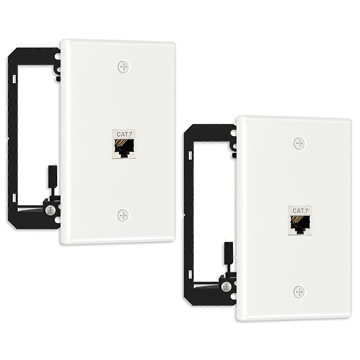 2 Pack Ethernet Wall Plate, 1 Port Wall Plate with Bracket and Cat7 Shielded RJ45 Coupler