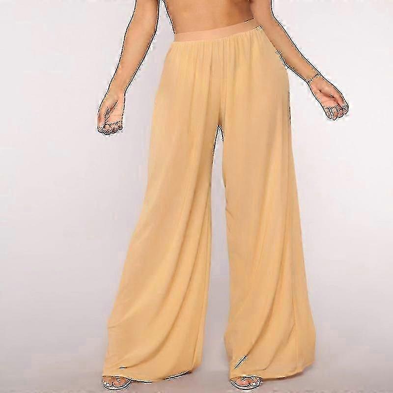 Kvinnor ser igenom Boho Vida Ben Hög Midja Byxor Strand Lång Lös Mesh Skira Byxor Hot-Yvan