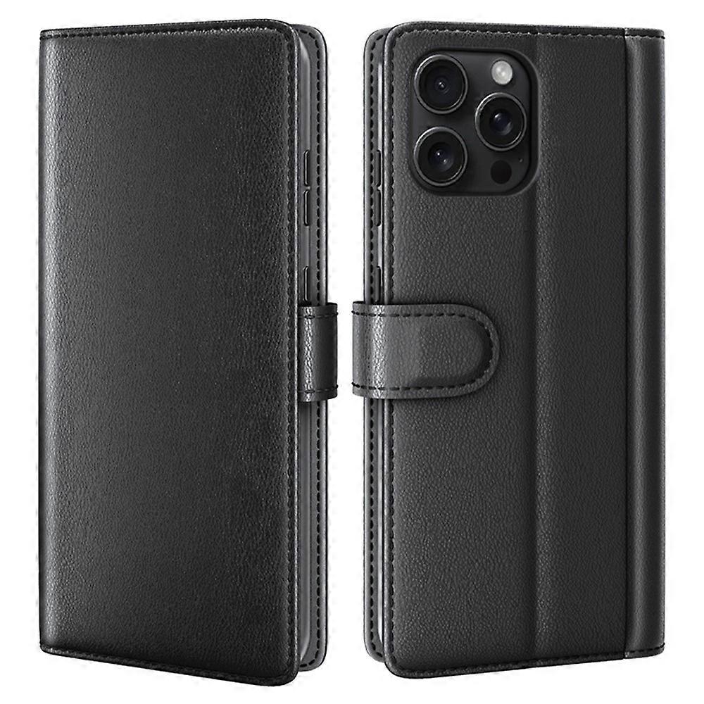 AMORUS Compatible For iPhone 16 Pro Stand Cases Calf Texture Genuine Split Leather Wallet Phone Cover