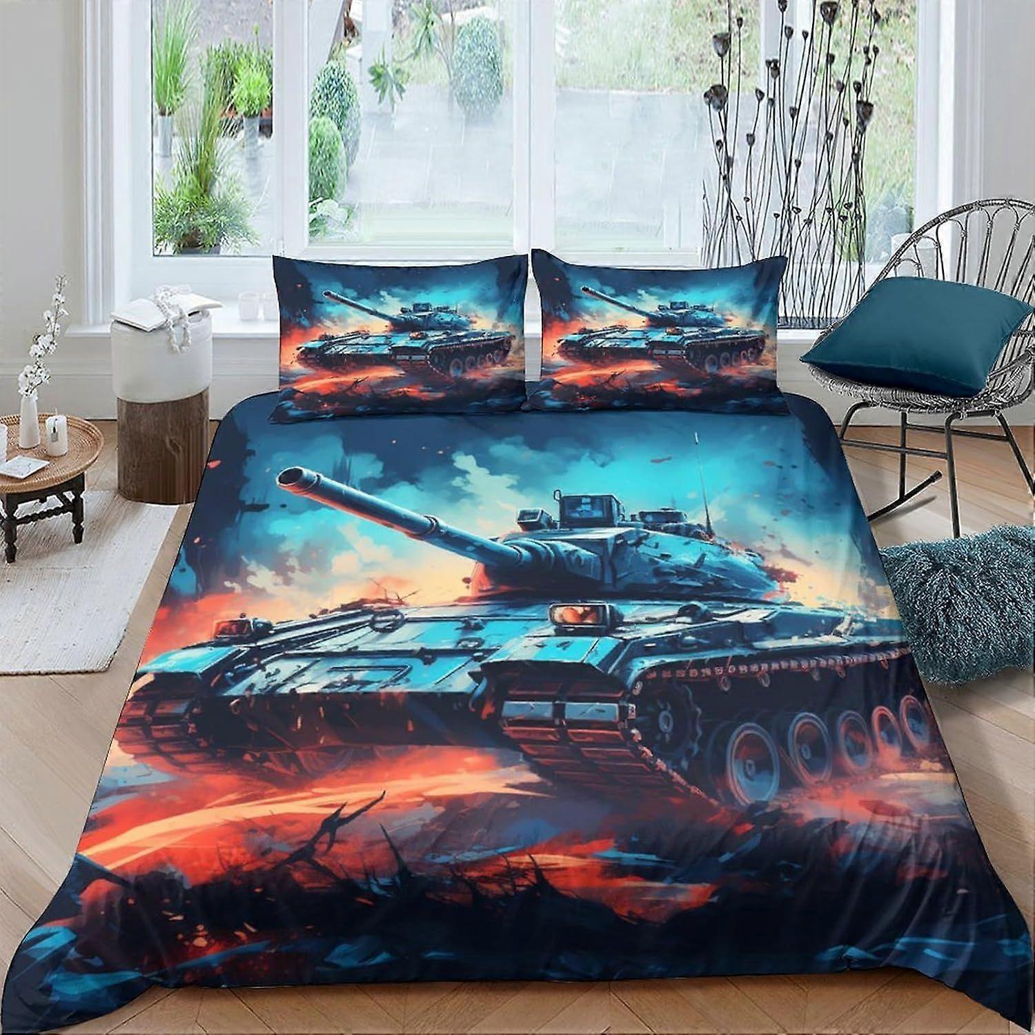 q153 Tank 3D Printing Pattern 3 Piece Set Quilt Covers Duvet Cover SetEasy Care And Super Soft Microfiber Design Bedding Sets Matching Pillowcase Doub