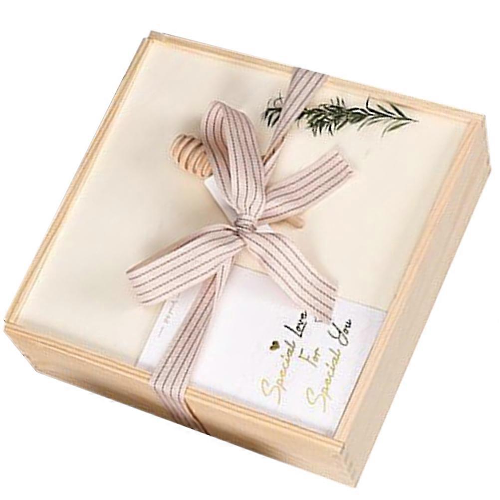 Wooden Gift Box Gift Packaging Box for Display 4Sets Beige Material