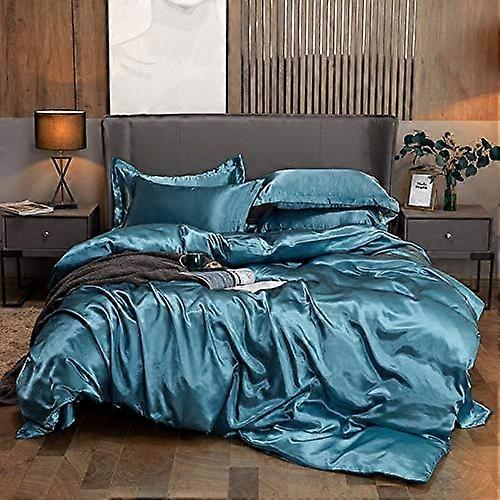 Silk Bedding Set Satin Quilt Cover Breathable MoistureAbsorbent Dust MiteProof Hypoallergenic Solid Color 3/4 Piece Set