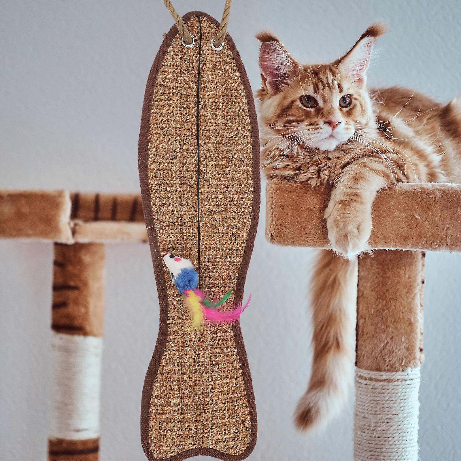 Cat Scratching Pad Fish Shaped Sisal Mat for Cat Playing 3Pcs Light Brown
