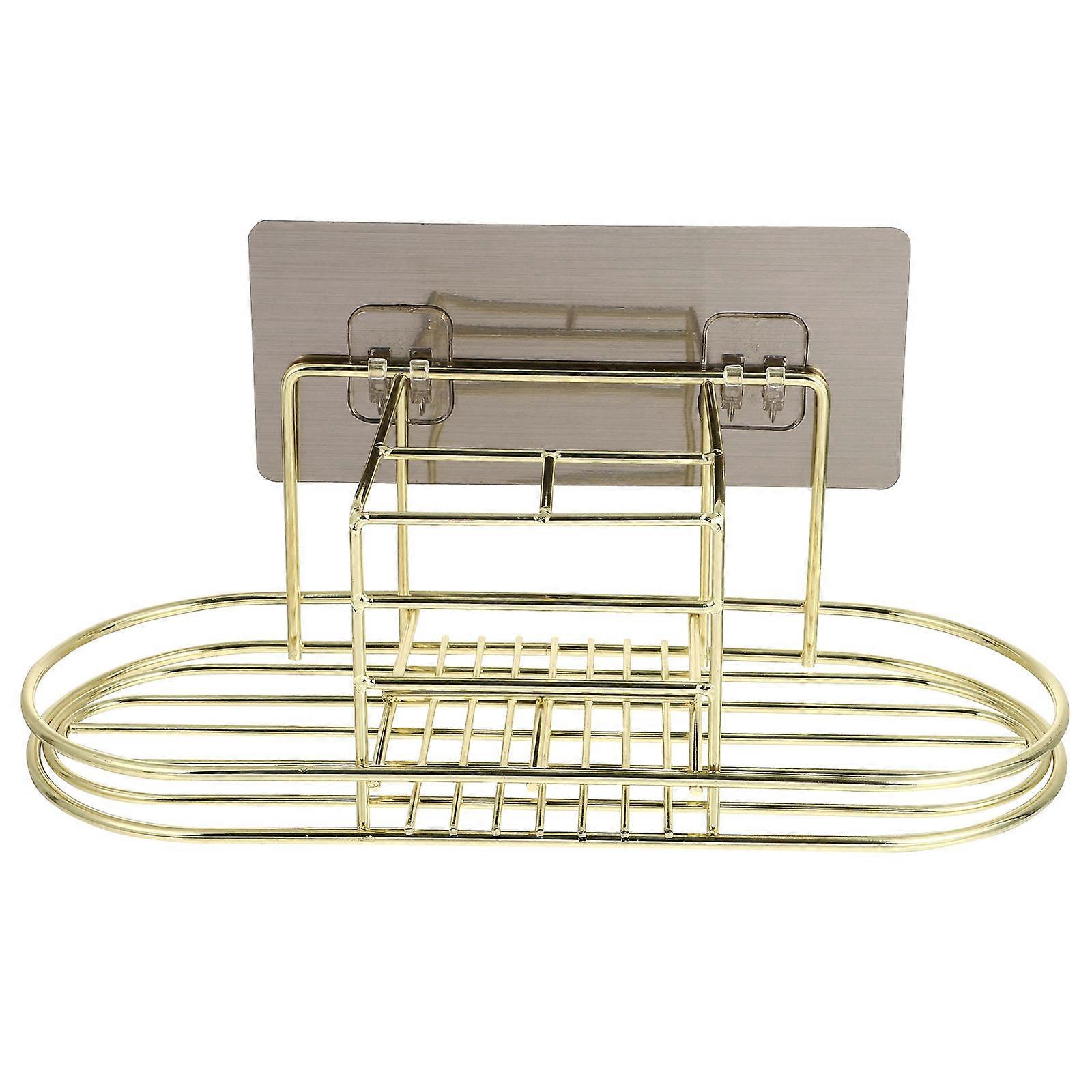 Toothbrush Organizer Golden Bathroom Toothpaste Holder Stand Storage Rack Rectangular Desktop Design Water Storage 1Set