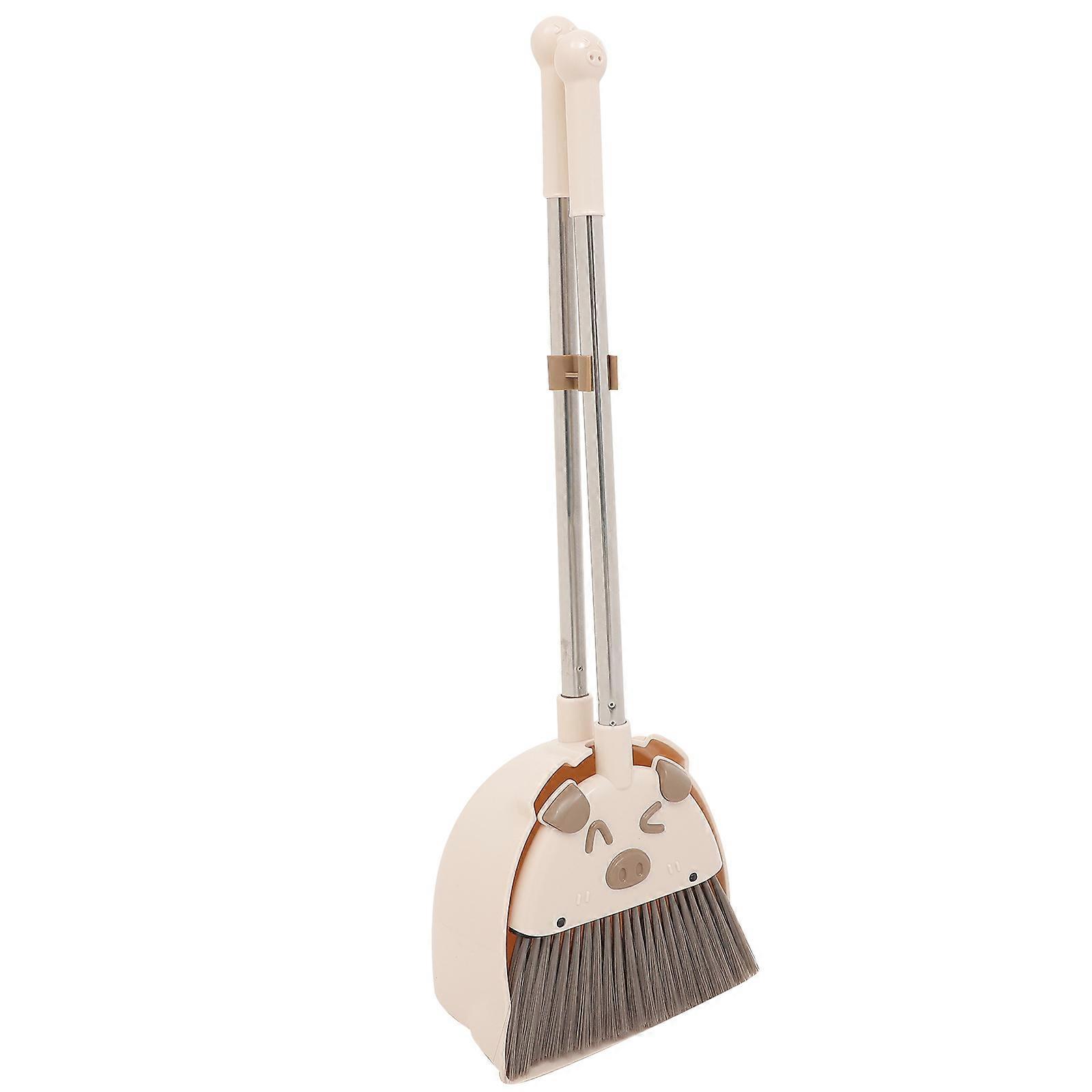 Broom And Dustpan Set For Children's Housework Participation With White Plastic And Metal Material Ergonomic Design 3 Sets