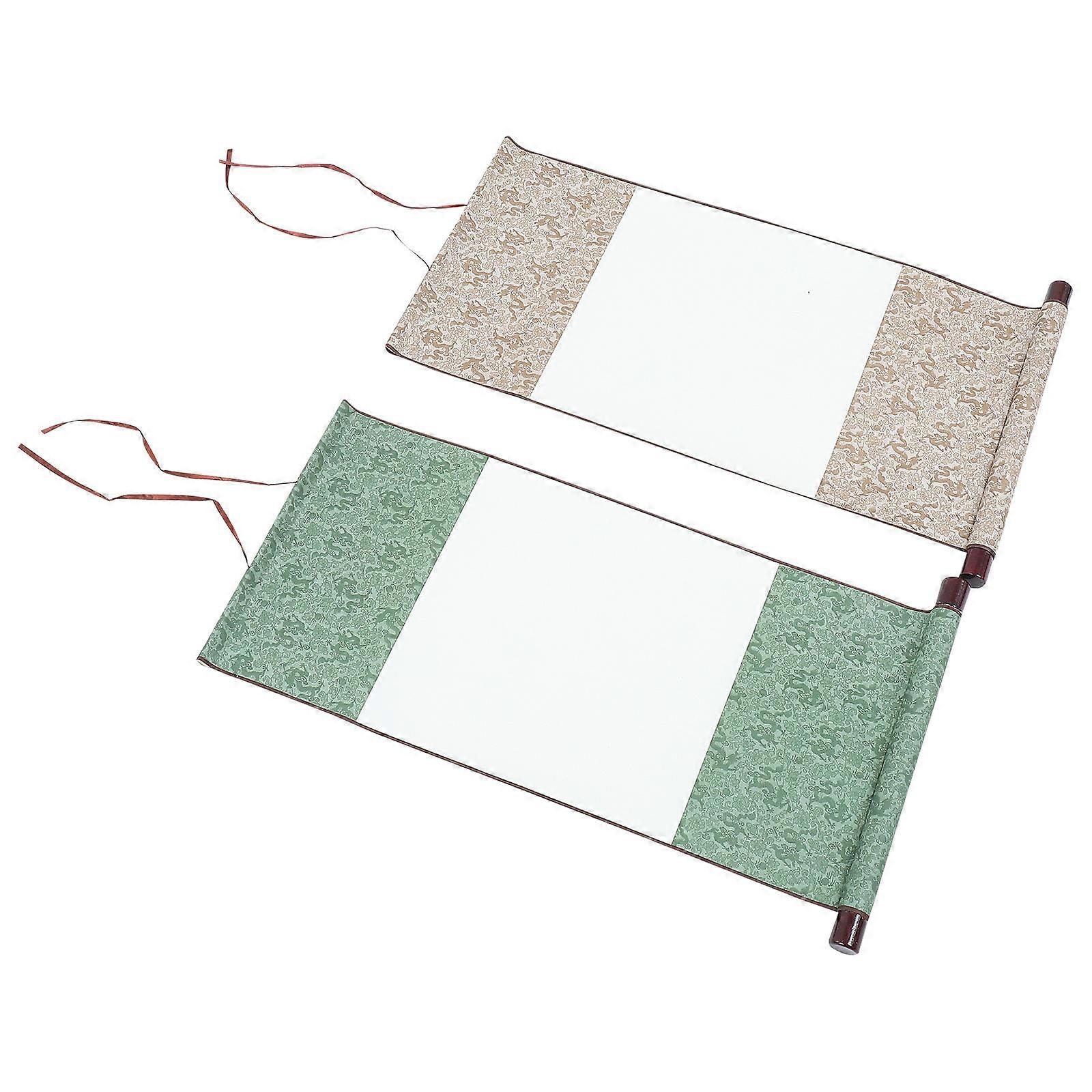 Chinese Calligraphy Blank Hanging Drawing Scroll Traditional Chinese Design Brown Ink Absorption 2Pcs