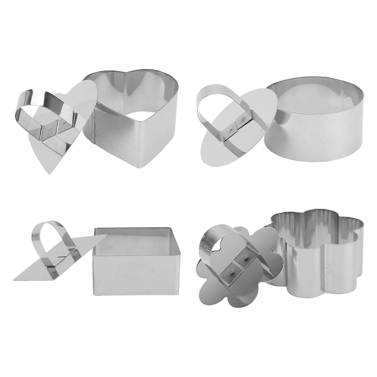 Multi-Shape Stainless Steel Biscuit Mold Baking Tools Round Square Plum Heart 4pcs For Friends and Families
