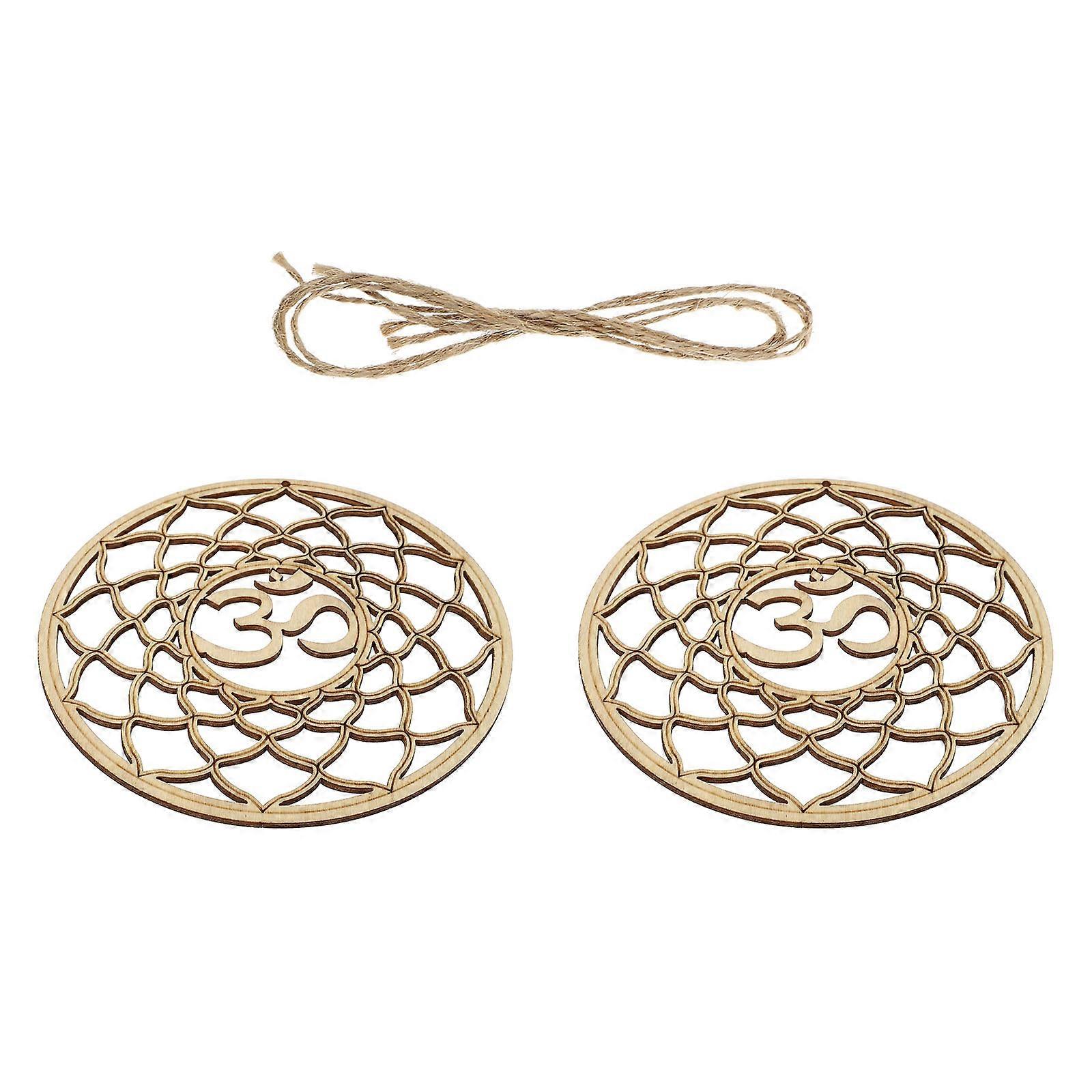 Wooden Crafts Wall Pendant Geometric Pattern for Meditation 2Pcs Beige