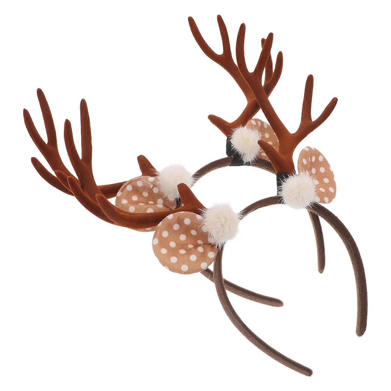Reindeer Antlers Headband For Kids And Adults In Light Brown Featuring Elastic Design For Christmas Party Costumes 6 Pcs