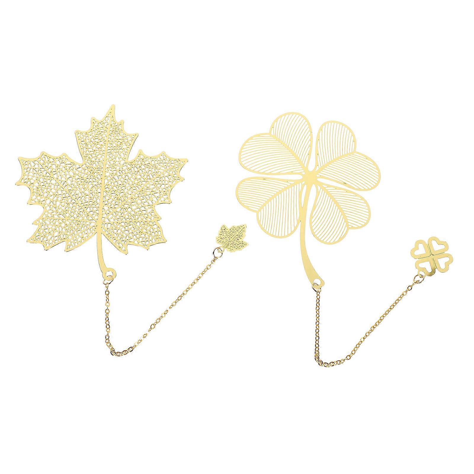 Metal Page Markers Hollow-Out Leaf Design for Reading 2Pcs Bookmarks