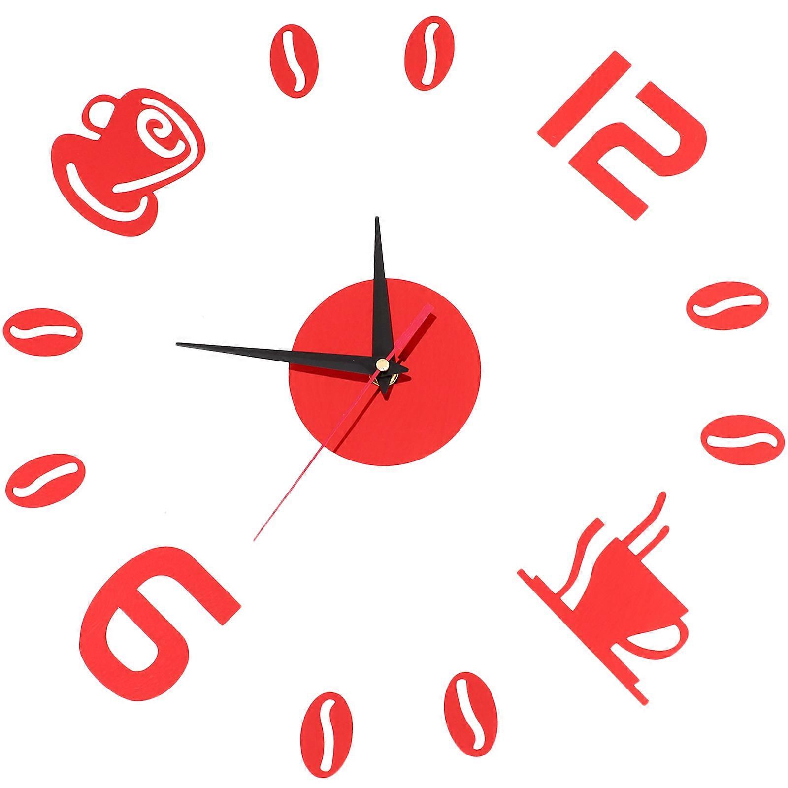 4Pcs DIY Acrylic Wall Clock Set in Red with Silent Function for Bedroom