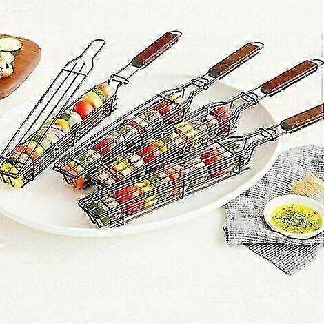 2025 Latest Model  2 Pack BBQ Grill Baskets with Long Wooden Handle Lockable Grill - Non-Stick -