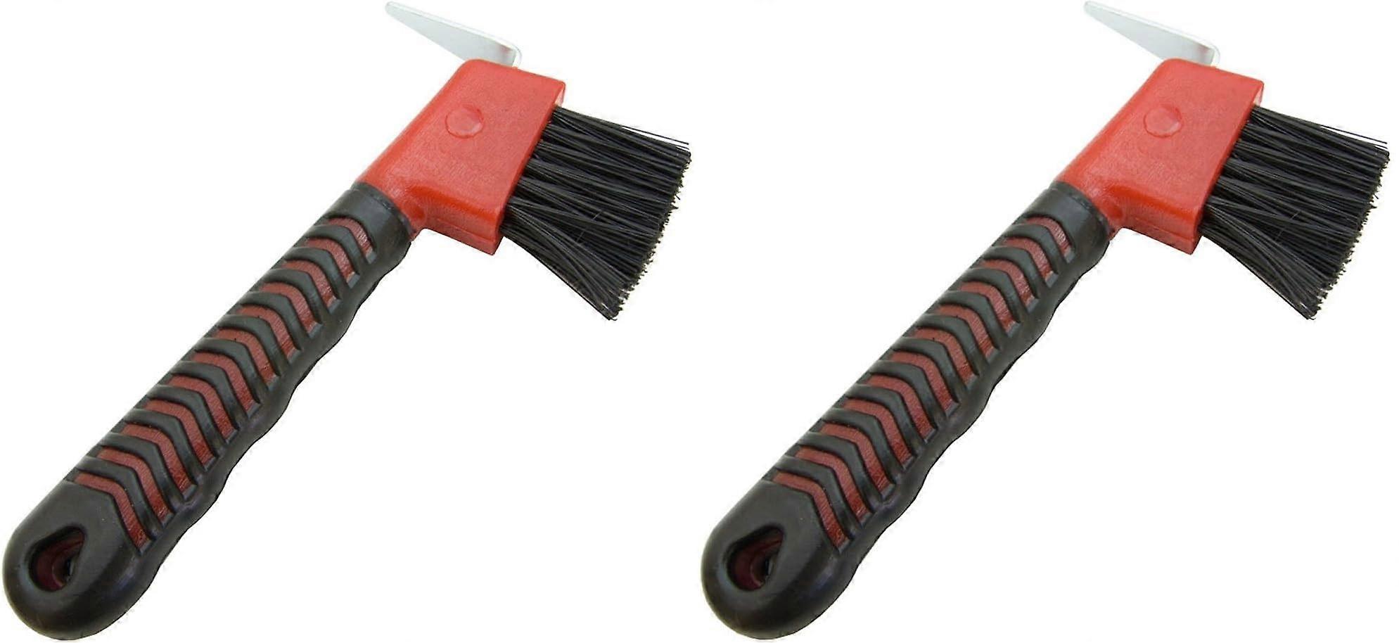 Hoof Pick Brush With Rubber Handle 2 Pack, Red Horse Grooming Tool, Durable Plastic Bristles