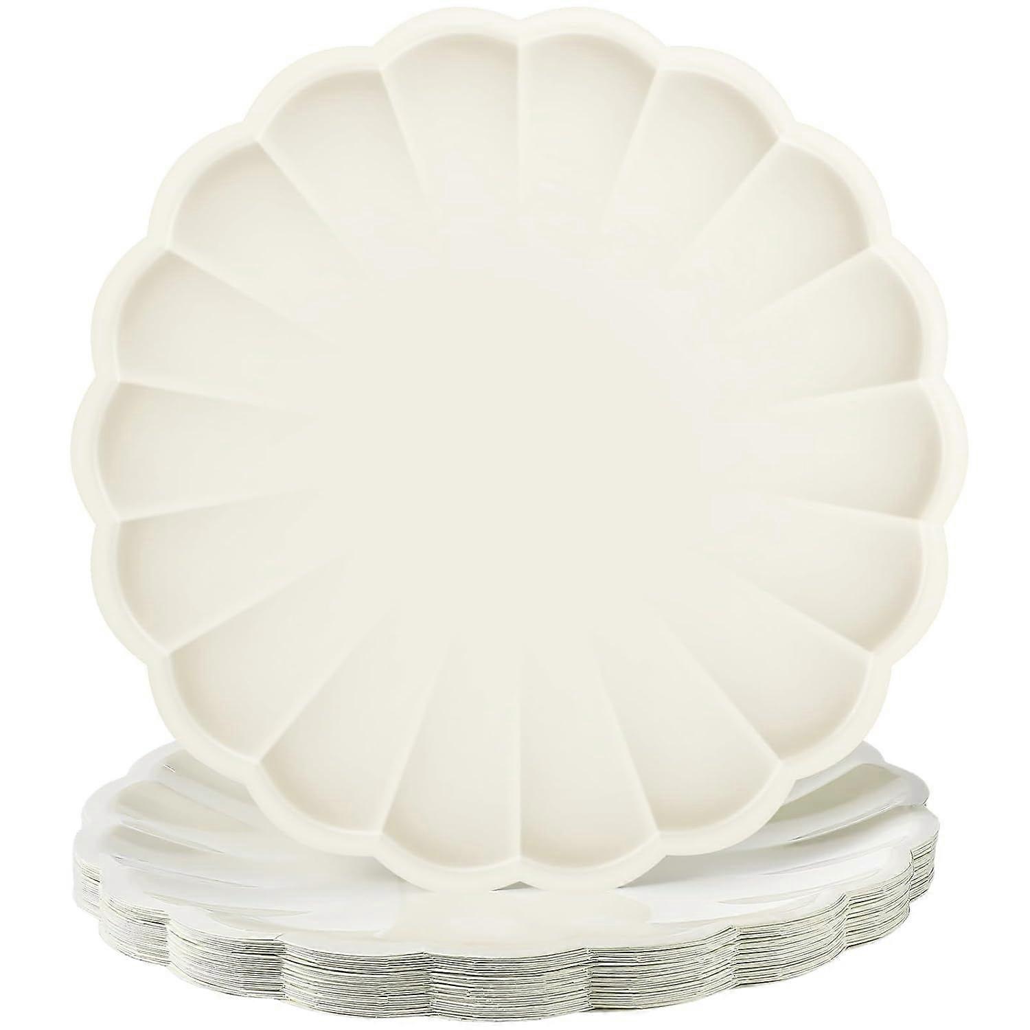 30 Pcs 9.5 Inch Large Scalloped Paper Plates, Disposable Plates with Shell Edge - Cream Color, Ideal for Birthday, Wedding & Party Decorations