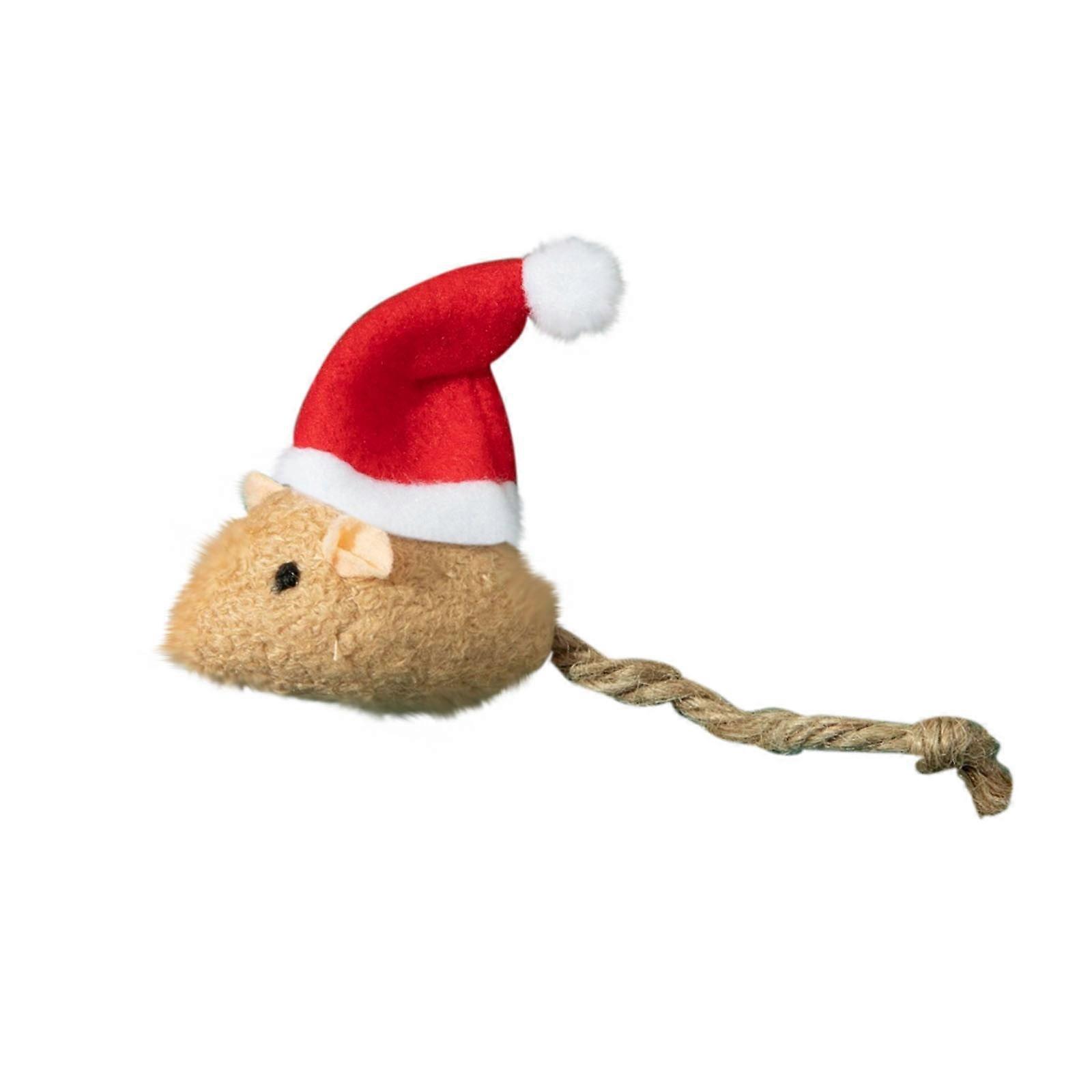 Mikhai Clearance Christmas Catnip Toys, 3.9" Xmas Cat Chew Plush Rats, Realistic Cute Kitten Toys Filled with Catnip for Cats & Small Pets (Brown)