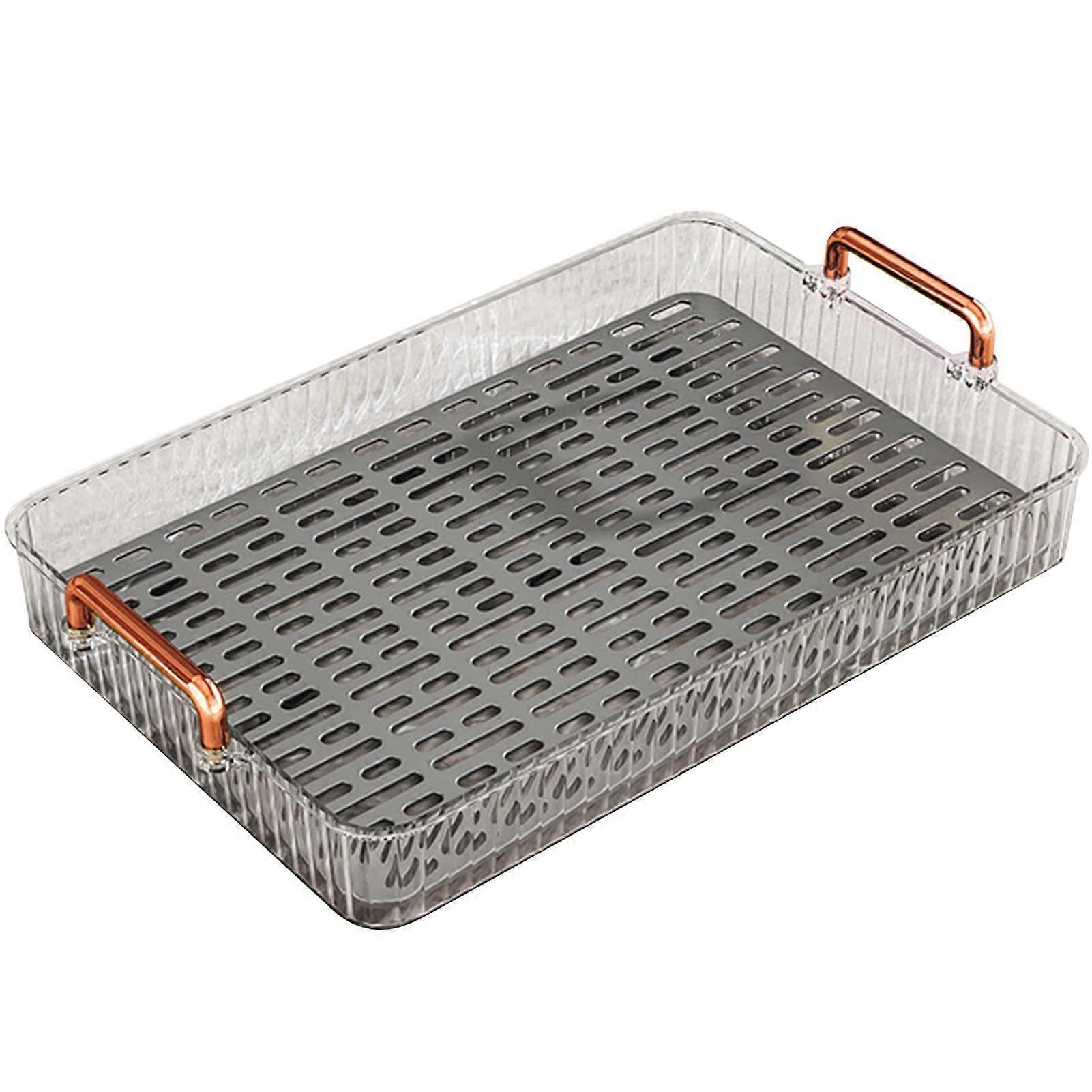 Tea Tray White Double Layer Water Drainage Serving Tray With 2 Handles Water Storage For Teapot Teacup Bowl Fruit
