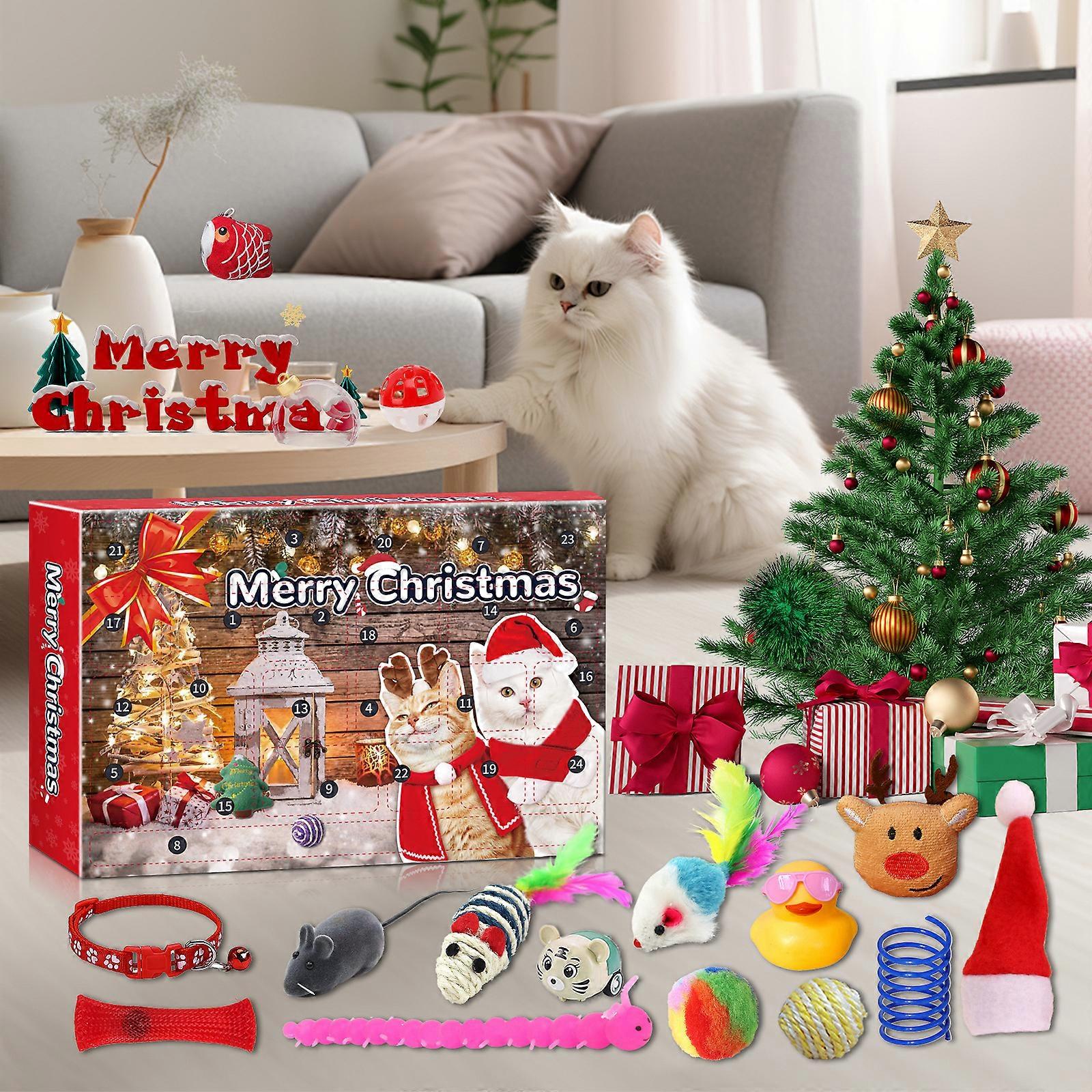 christmas Cat Advent Calendar, 24 PCS Calendar for Cats, Cat Toy Advent Calendar, Christmas Cat Blind Box