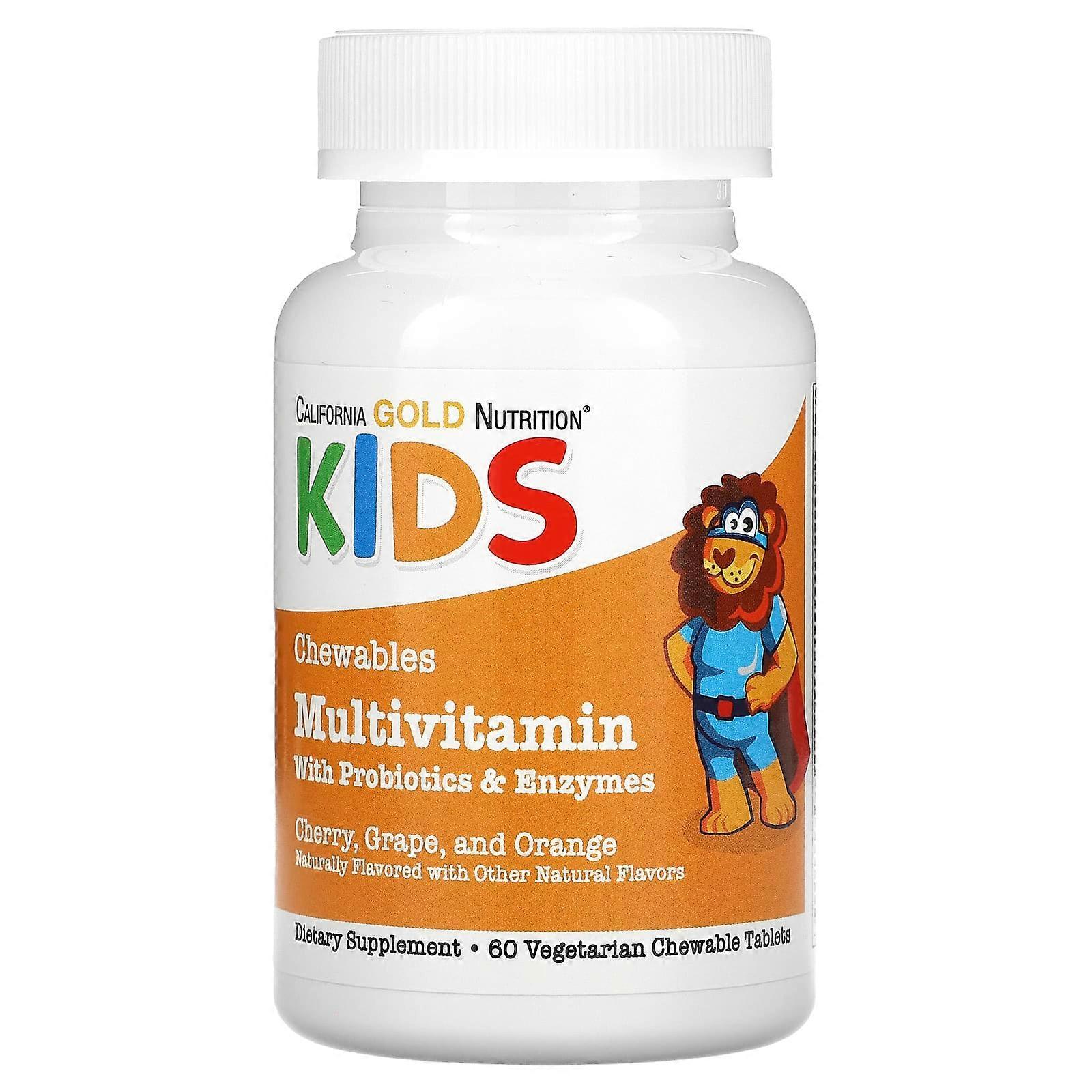Chewable Multivitamins with Probiotics & Enzymes for Children, Assorted Fruit, 60 Vegetarian Tablets