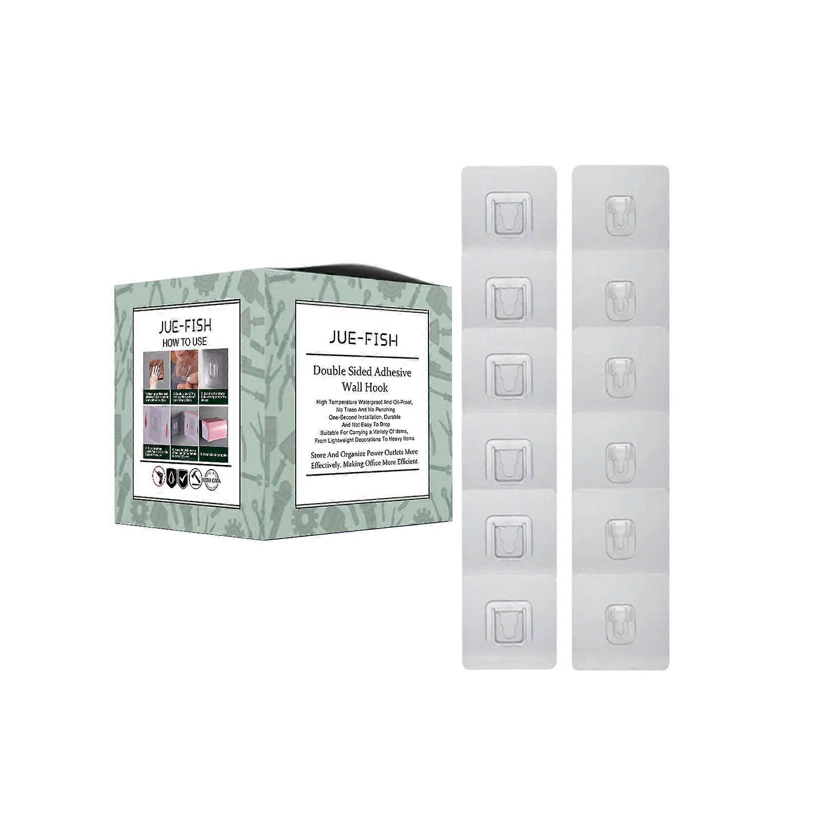 Jue-Fish Double-Sided Adhesive Wall Hook, No-Drill Storage Rack Clip