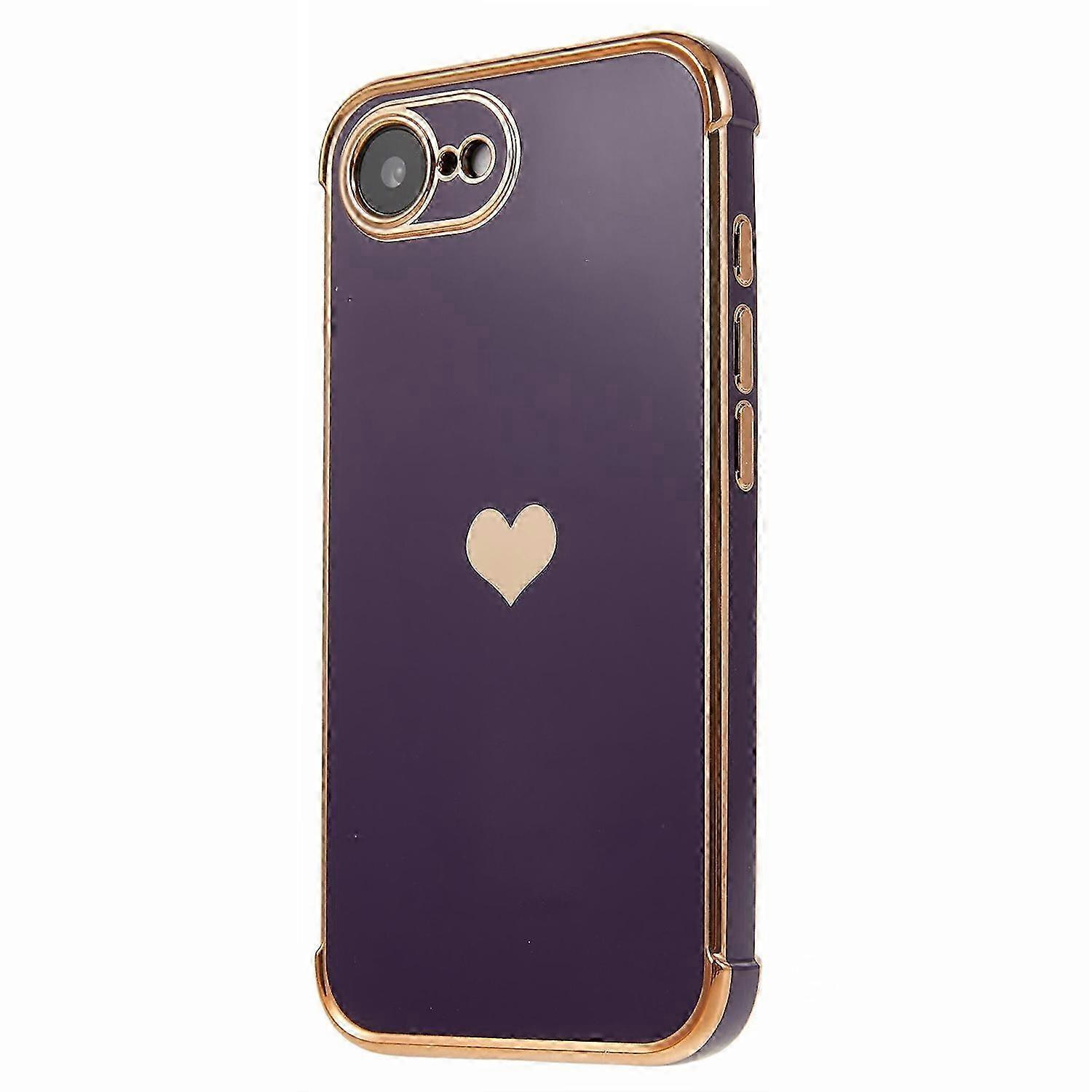 25-26 For iPhone 16e Case TPU Phone Back Cover Electroplating Heart Pattern