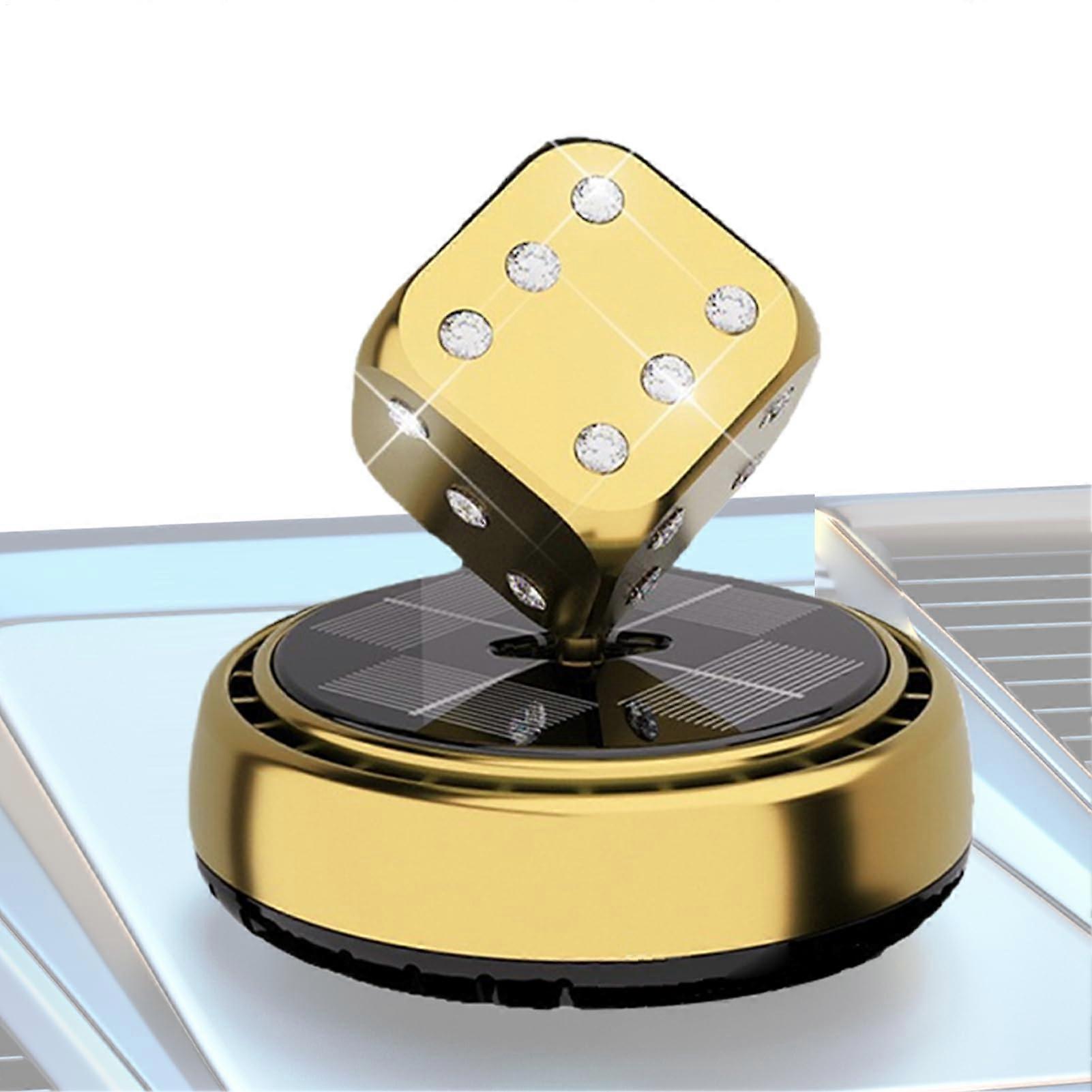 Car Air Freshener Diffuser Solar Powered Rotating Dice Design Gold Automotive Trim 1 Count For Minivan Road Trip