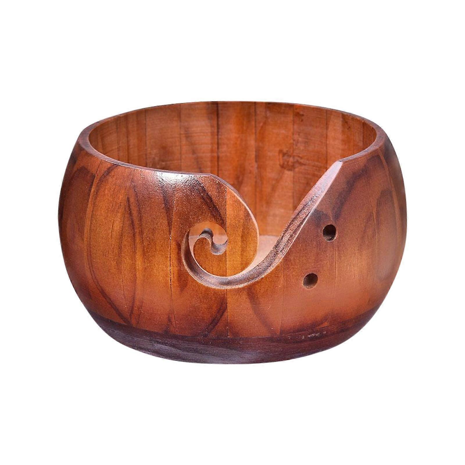 Handmade Wooden Wool Bowl - Retro Color, 1Pc, Compatible with Wool Storage & Crafting