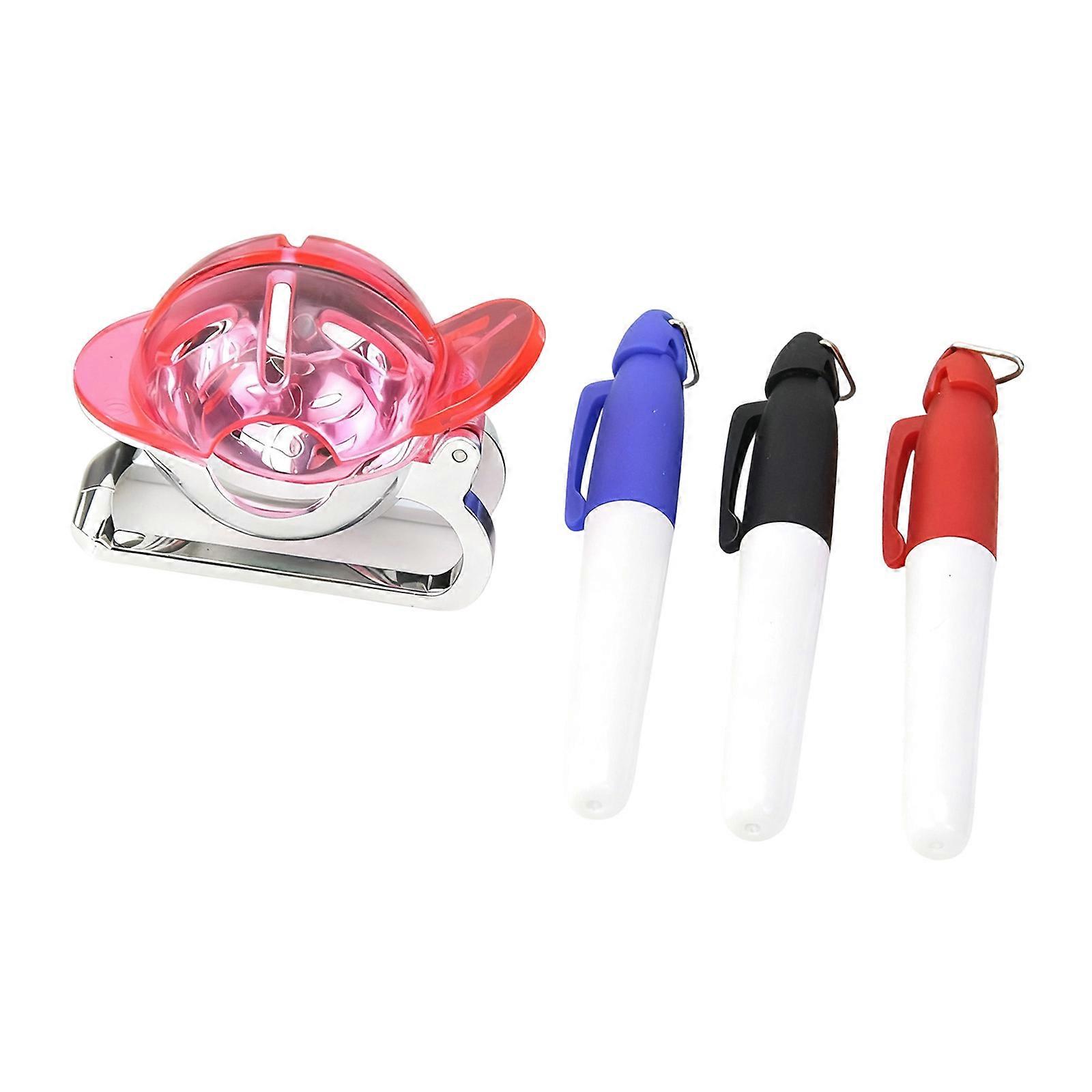Portable Golf Ball Marker With 3 Color Pens Golfs Ball Putting Clip Template Alignment Tool Putt Positioning Marker  Pink