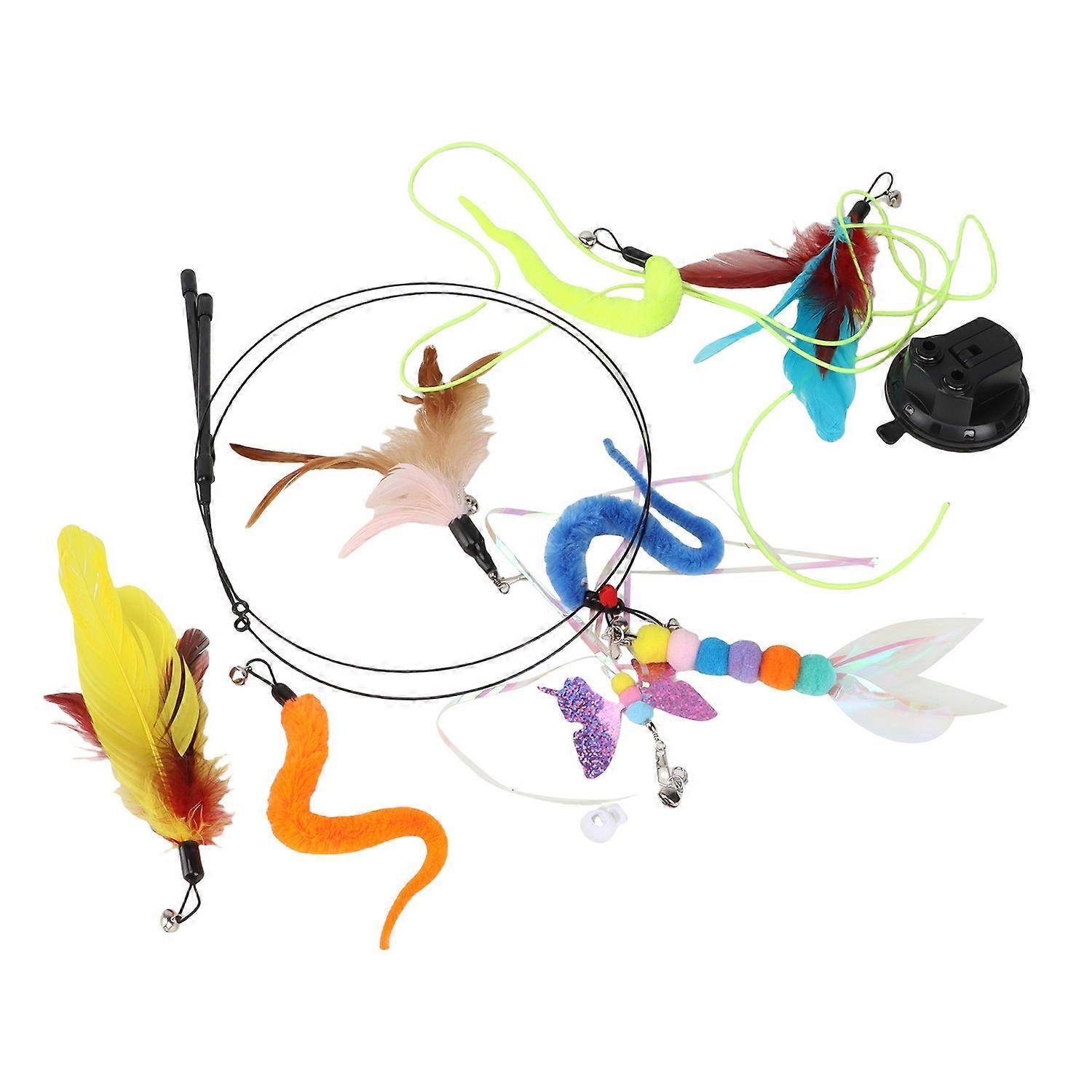 Cat Feather Toys Interactive Fun Colorful Cat Teaser Wand Attachment Plush Toy with Suction Cup for 
