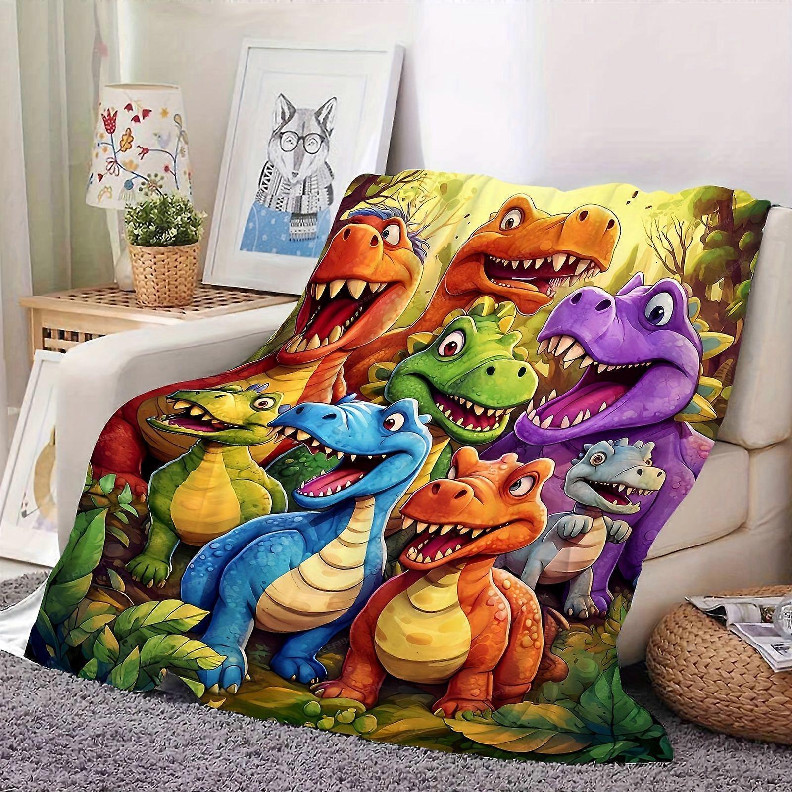 Luxury [High Def Dinosaur Flannel Blanket] Cute Smiling Dinosaur High Definition Digital Printed Flannel Blanket, Contem-azxcv43