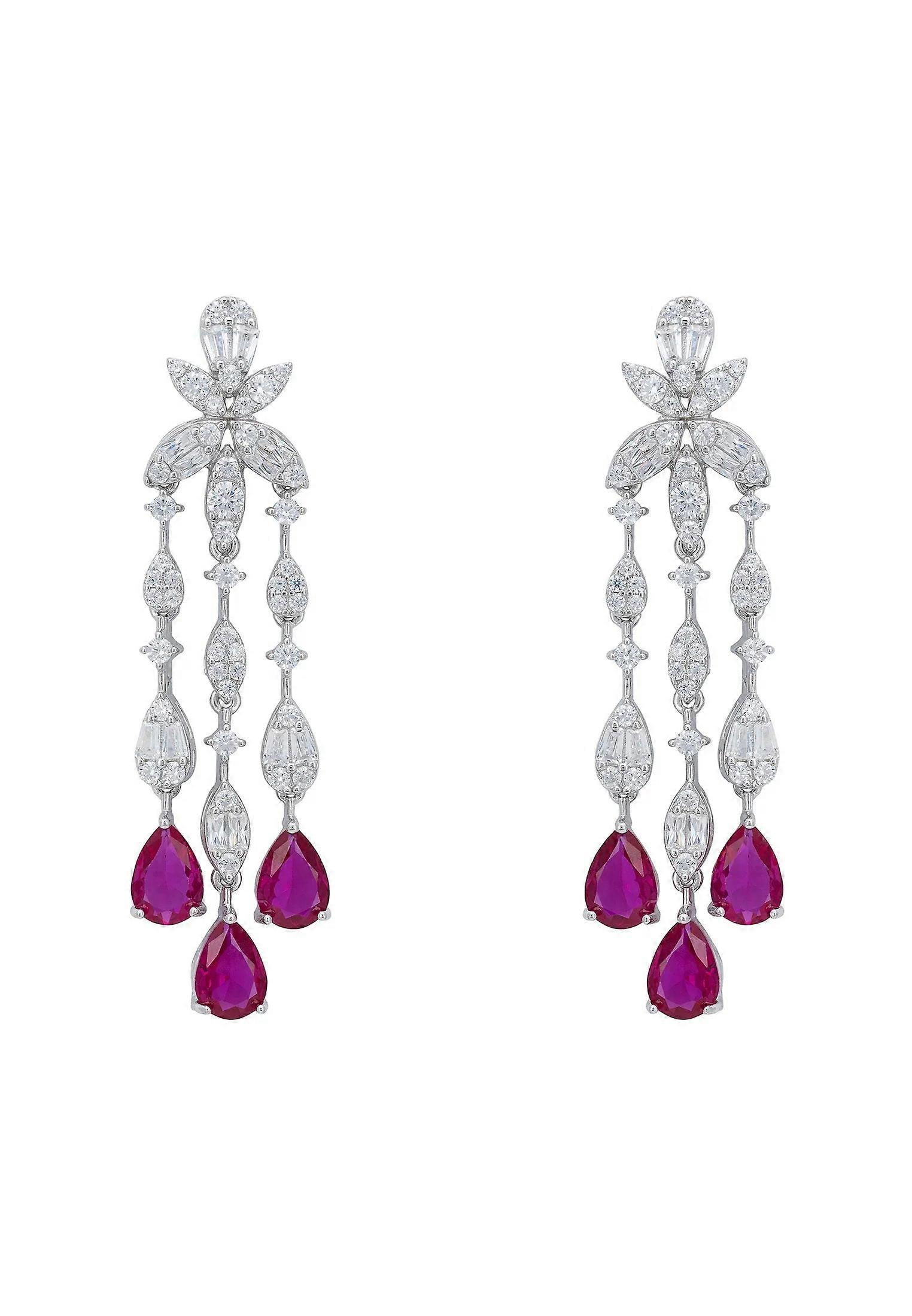 Latelita Duchess Ruby Drop Earrings in Silver for Women - 925 Sterling Silver with Lab-Grown Ruby and Simulated Diamonds