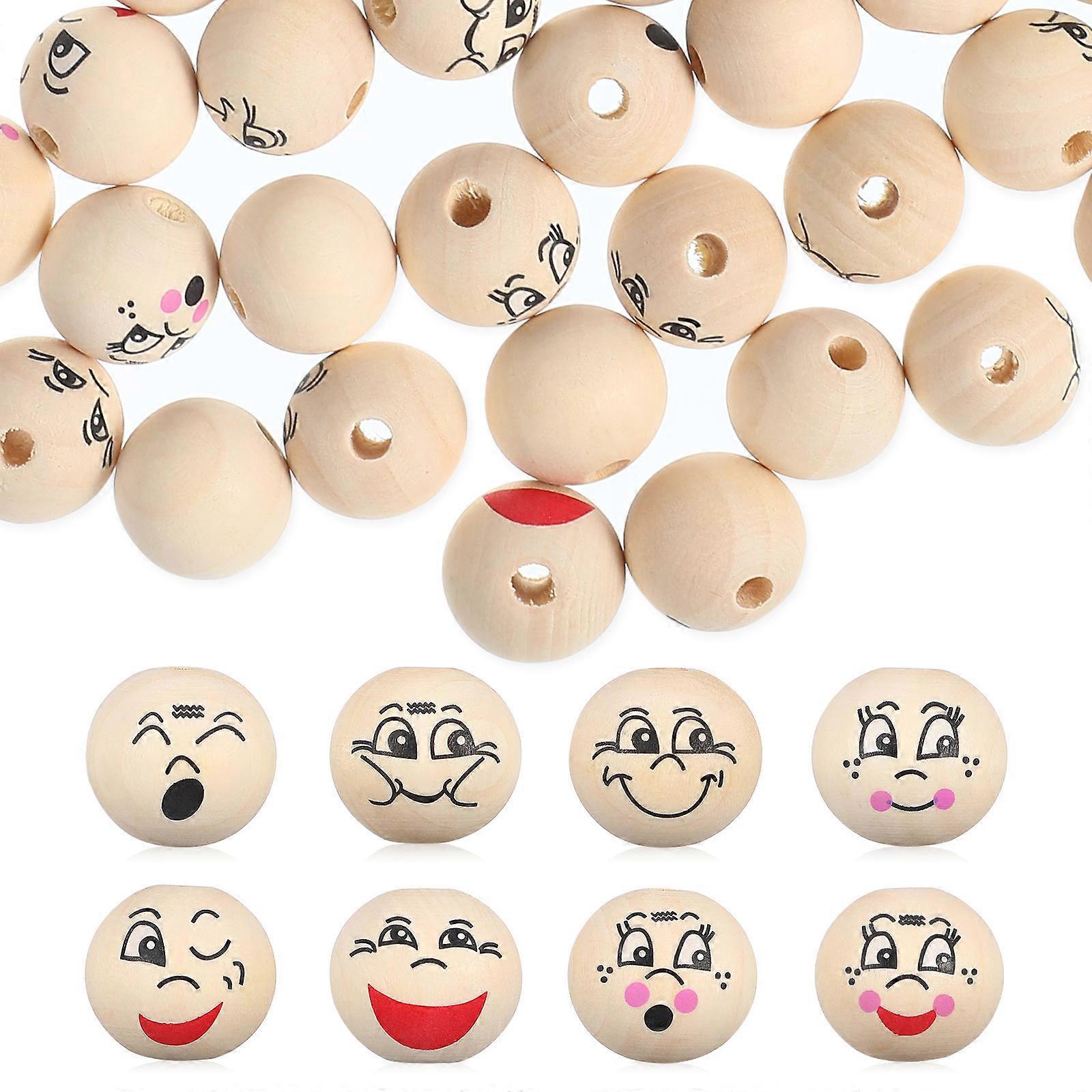 Loose Wooden Beads 80Pcs Smile Beads Round Shape For Scrapbooking Craft Projects And Garland Creation