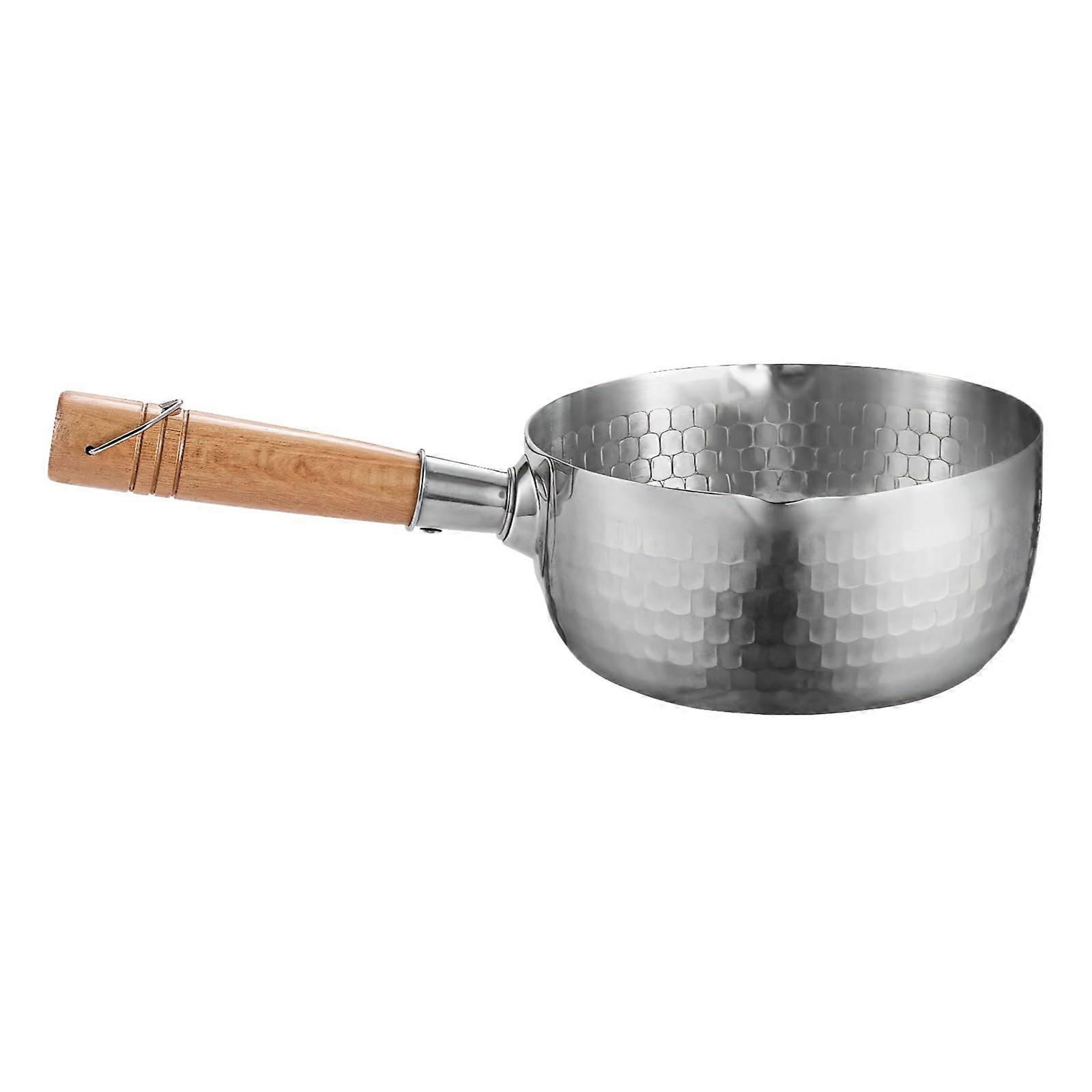 Stainless Steel Saucepan 8in with Wooden Handle for Induction & Gas, Ideal for Soups and N