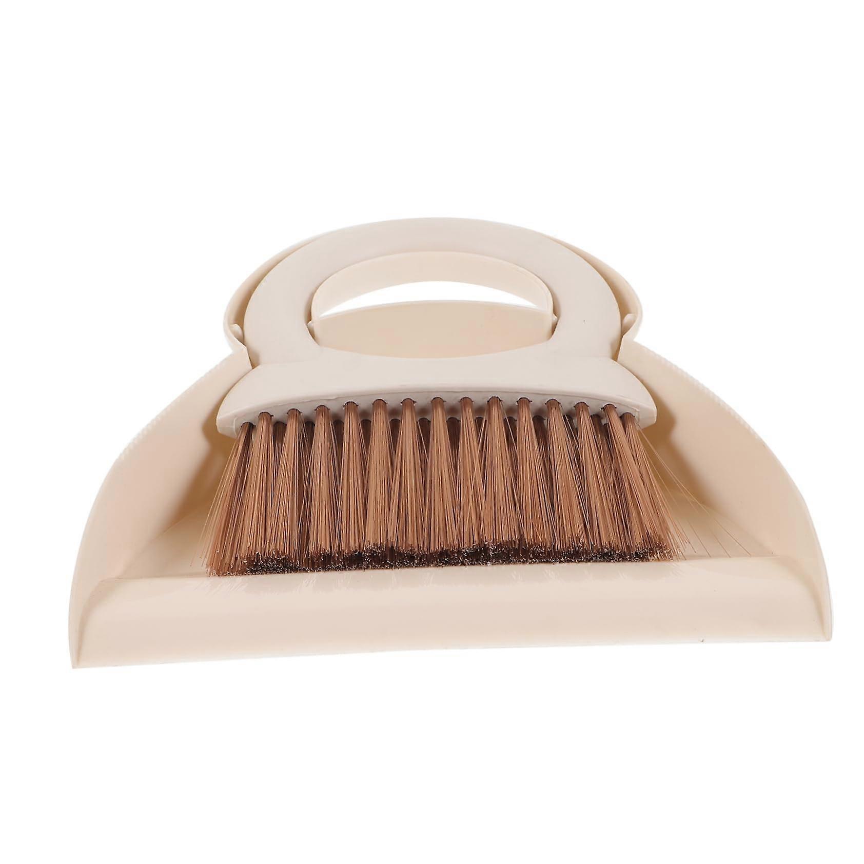 Portable Mini Broom and Dustpan Set Compact Handheld Sweeping Tool for Home Office Desktop Cleaning Beige