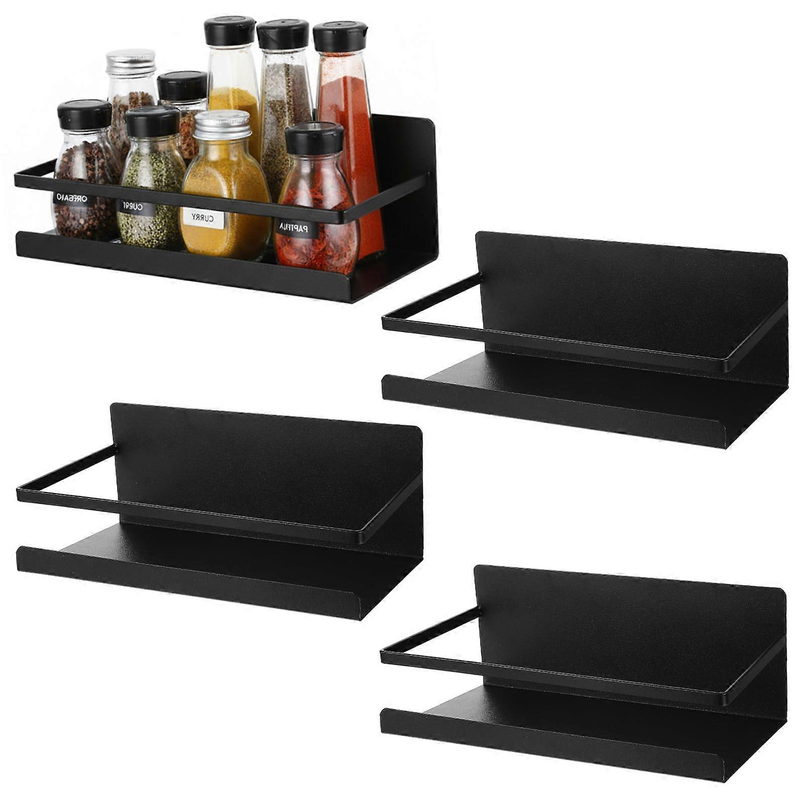 Magnetic Spice Rack for Refrigerator, 4Pack, Single Tier, Black, SpaceSaving Fridge Spice Storage Organizer