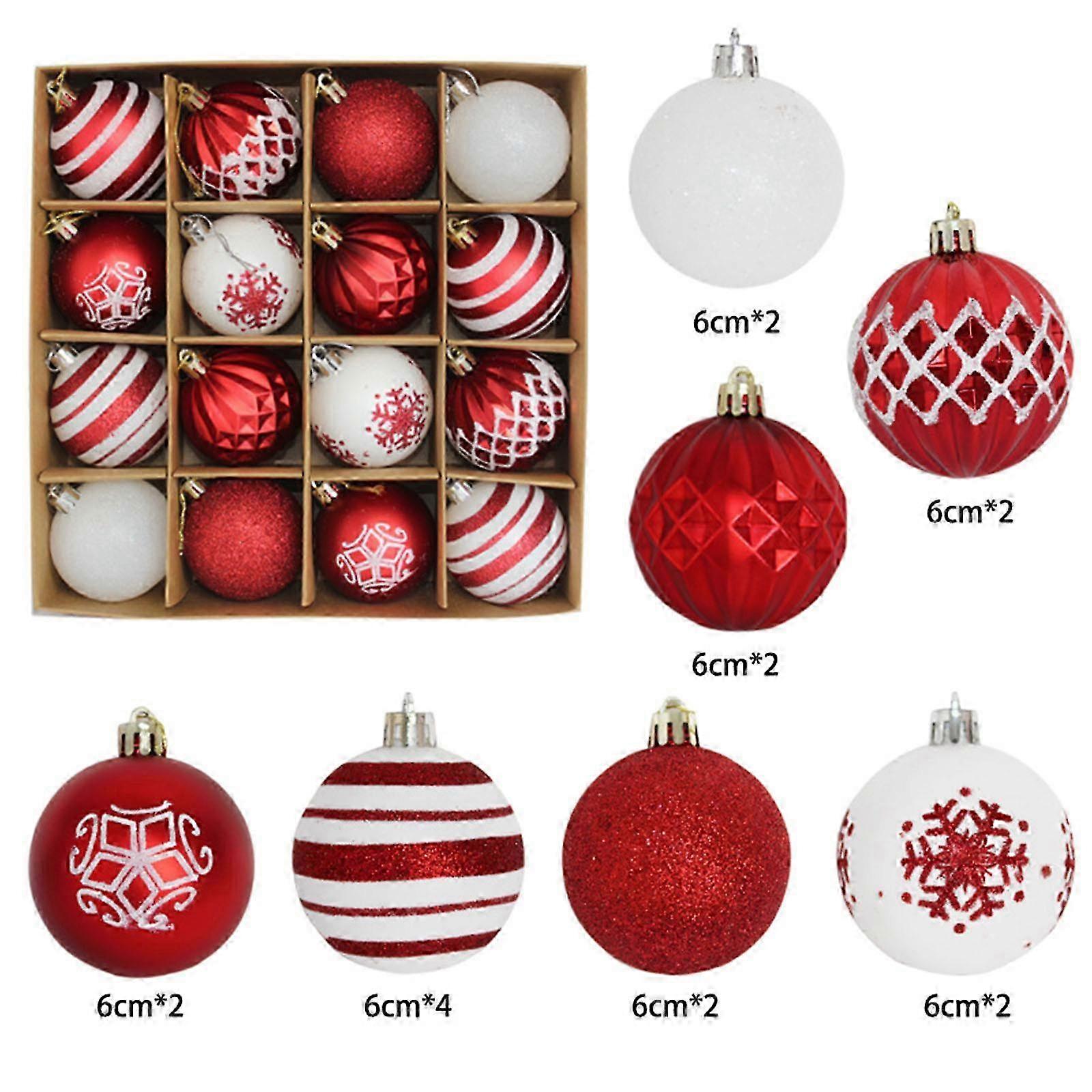 Christmas Tree Pendants 16pc Electroplated Ball Set in Red and White with Storage Box
