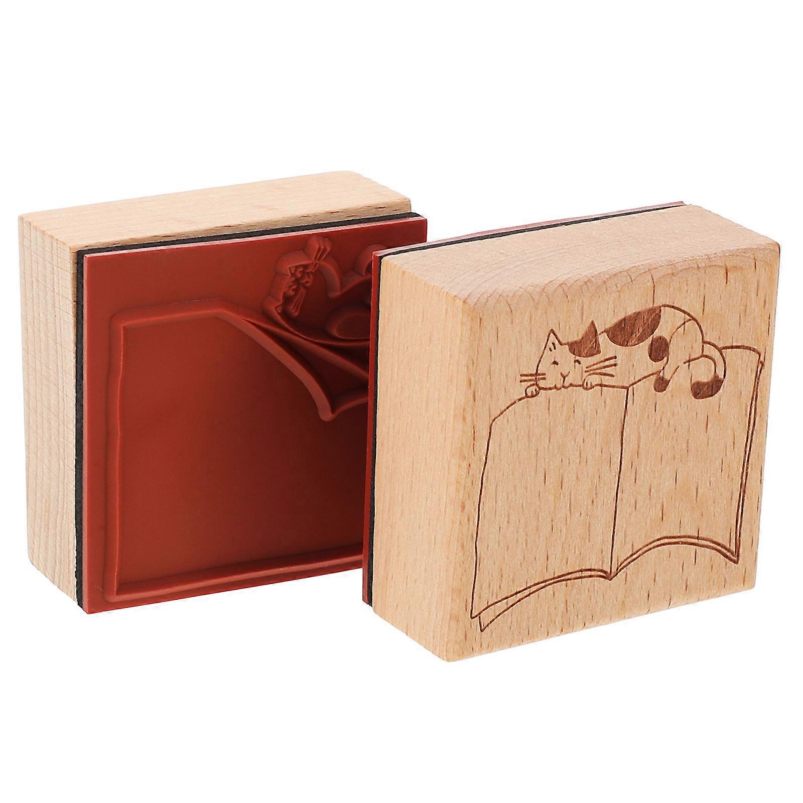 Stampling Tool for Scrapbook Cat Shape Wooden Material Beige Color for Notebooks and Diaries Used for Journaling 2Pcs