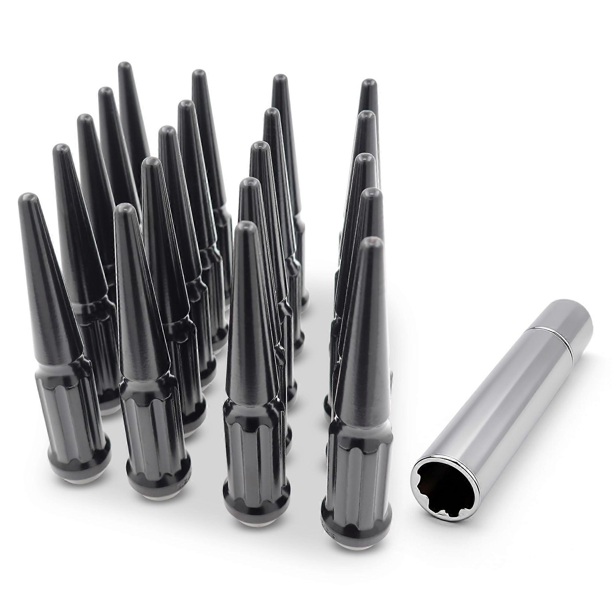 24 Pc 12x1.5 Black Spike Lug Nuts Set with Locking Security and CorrosionResistant Finish