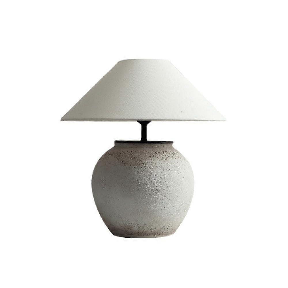 Rustic Ceramic Table Lamp with Fabric Shade, Warm Ambient Lighting for Bedroom, Bedside or Study