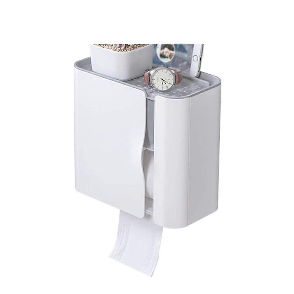 Waterproof Wall Mounted Toilet Paper Holder with Phone Shelf and No Drill Installation