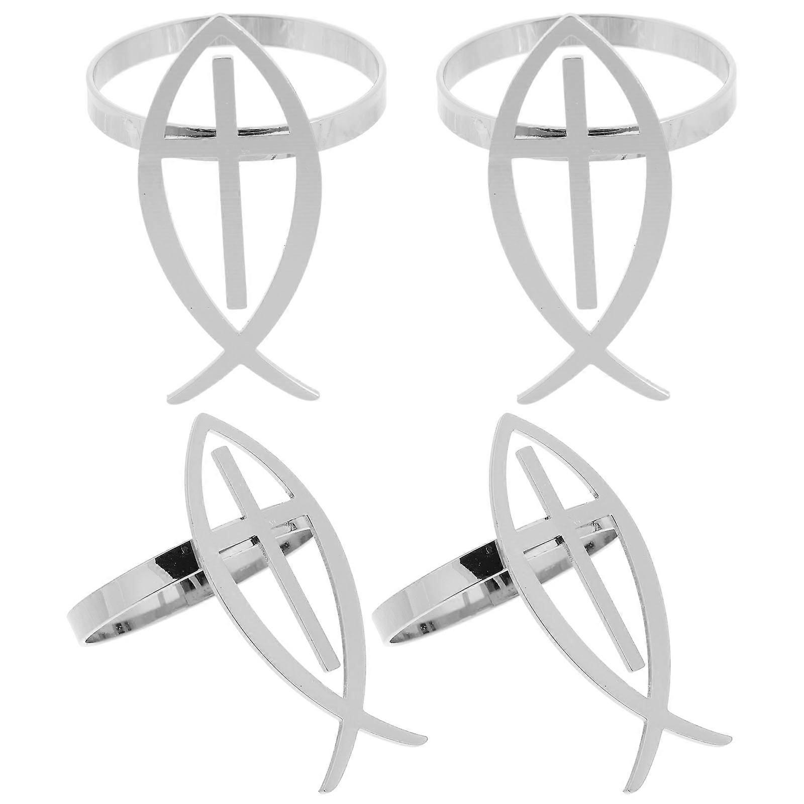 4Pcs Cross Napkin Rings Silver for Dining Table Decorative Use