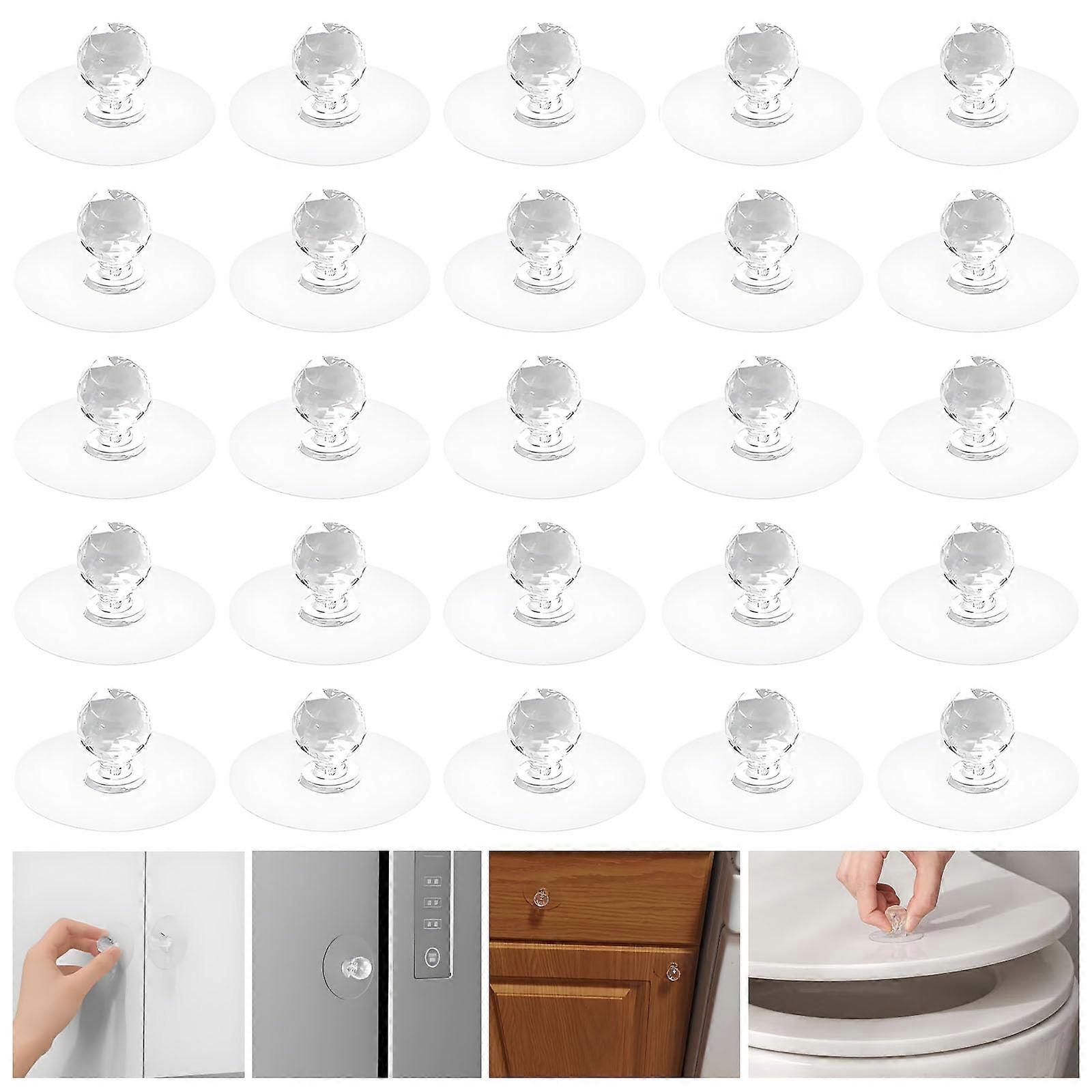 25pcs Crystal Cabinet Knobs with SelfAdhesive Acrylic Pulls, Drill Handles for Dressers and Wardrobes