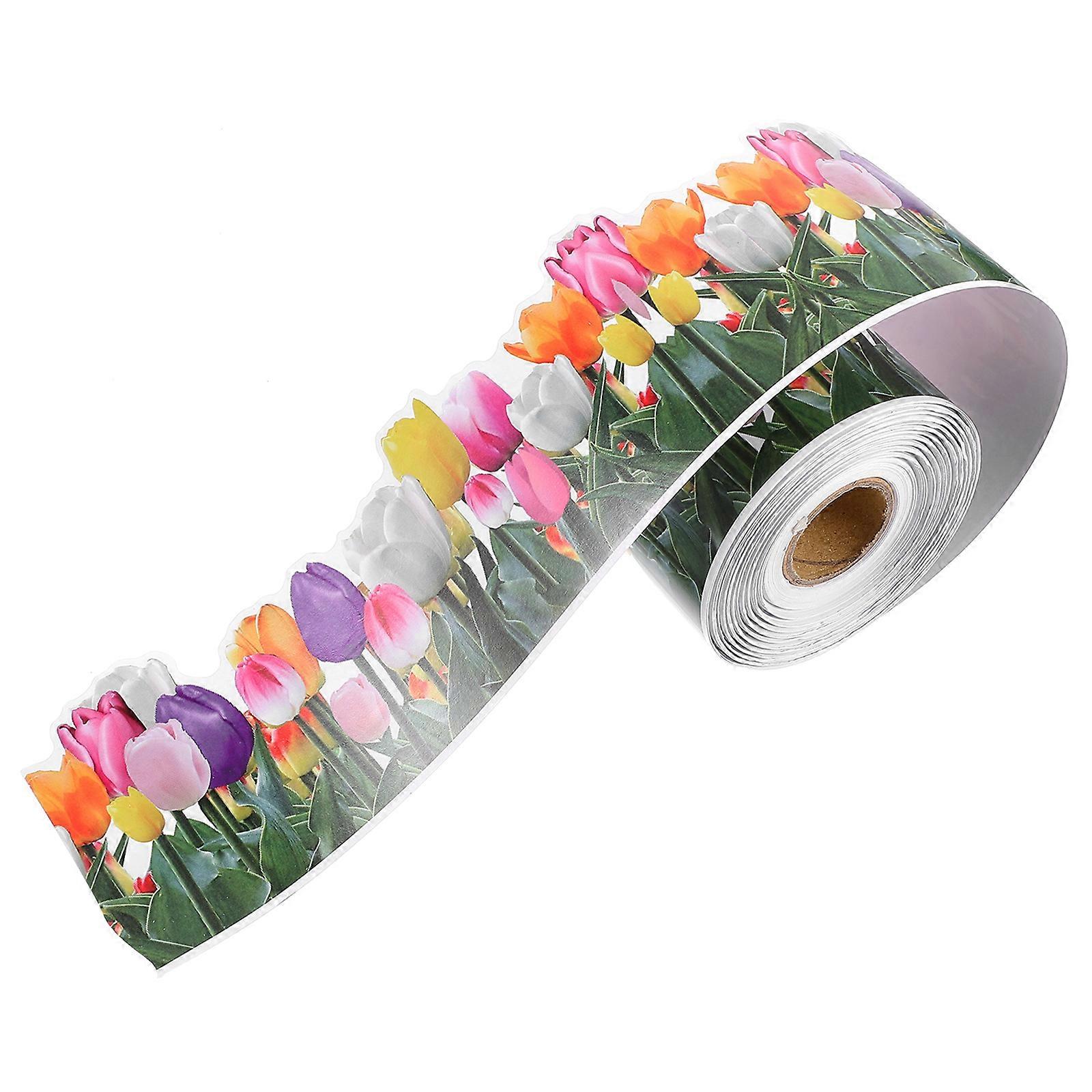 Self-Adhesive Tulip Pattern Decorative Border Sticker Roll For Students Teachers DIY Craft 1 Roll